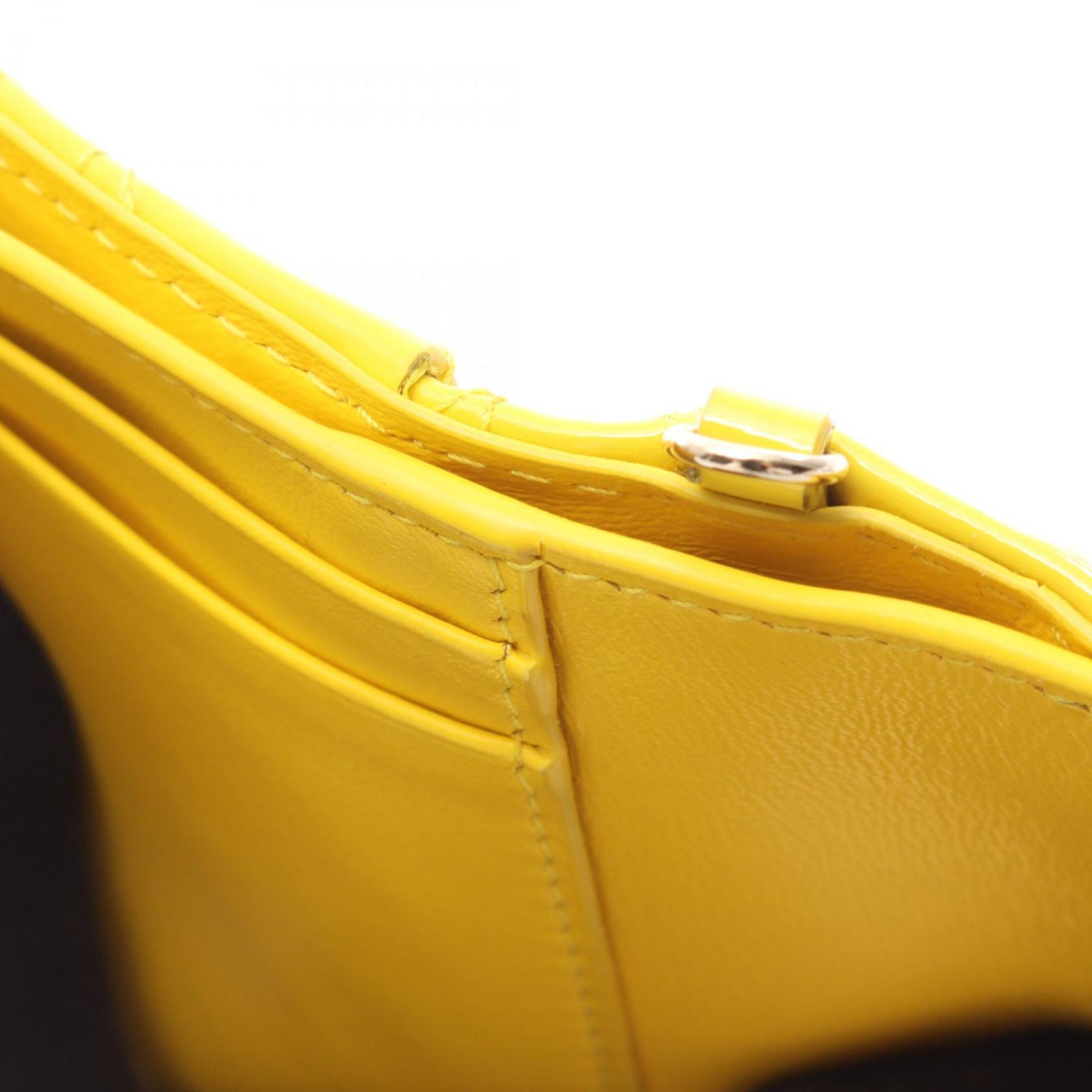 Christian Dior Dior Lady Lotus Wallet, Tri-fold Patent Leather, Women's, Yellow, S0181OVRB