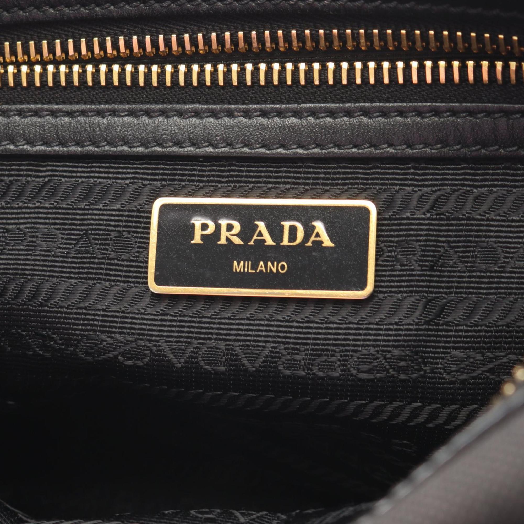 Prada Logo Jacquard Shoulder Bag in Canvas and Leather, Black