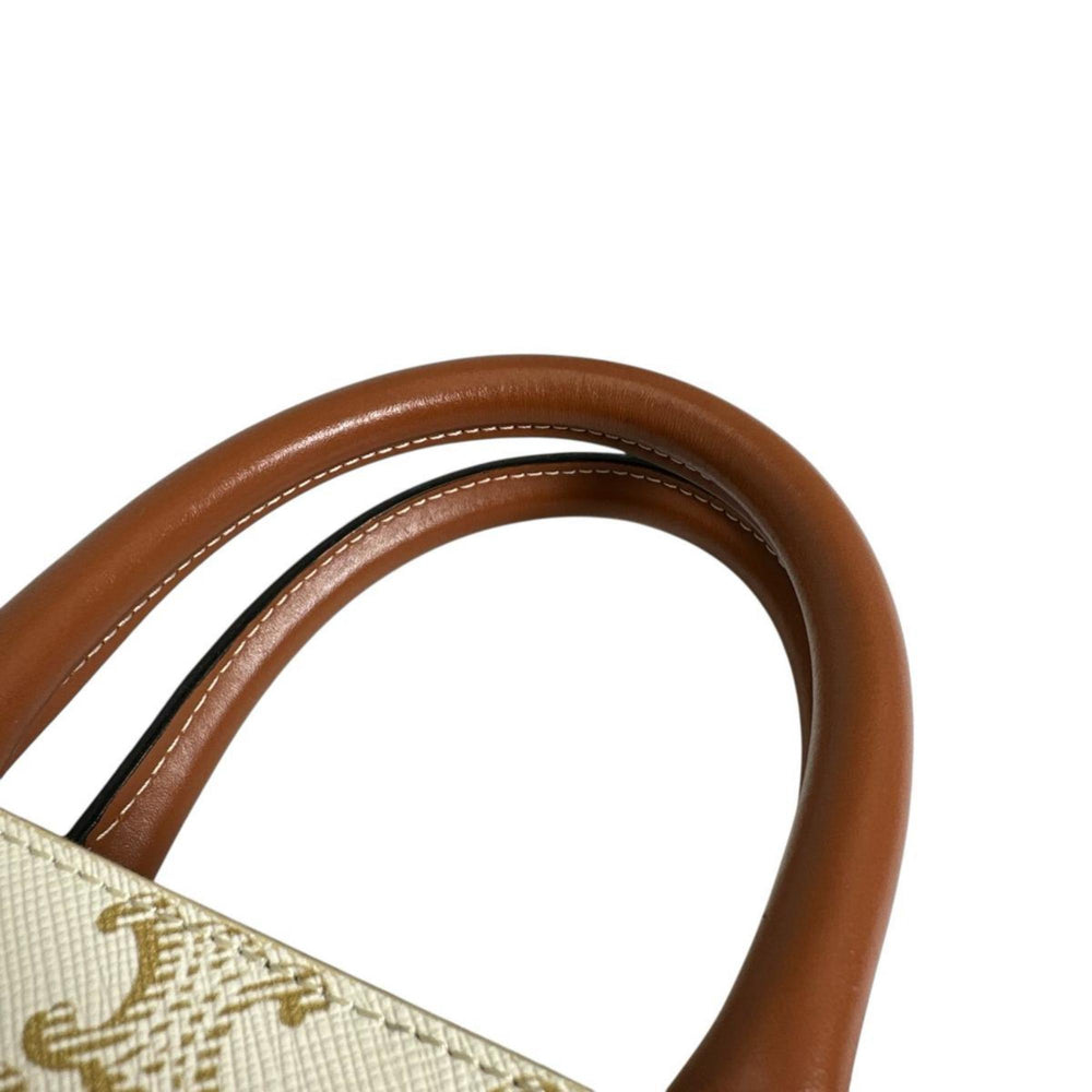 Celine Mini Partial Cabas Triomphe Handbag in White — Like New