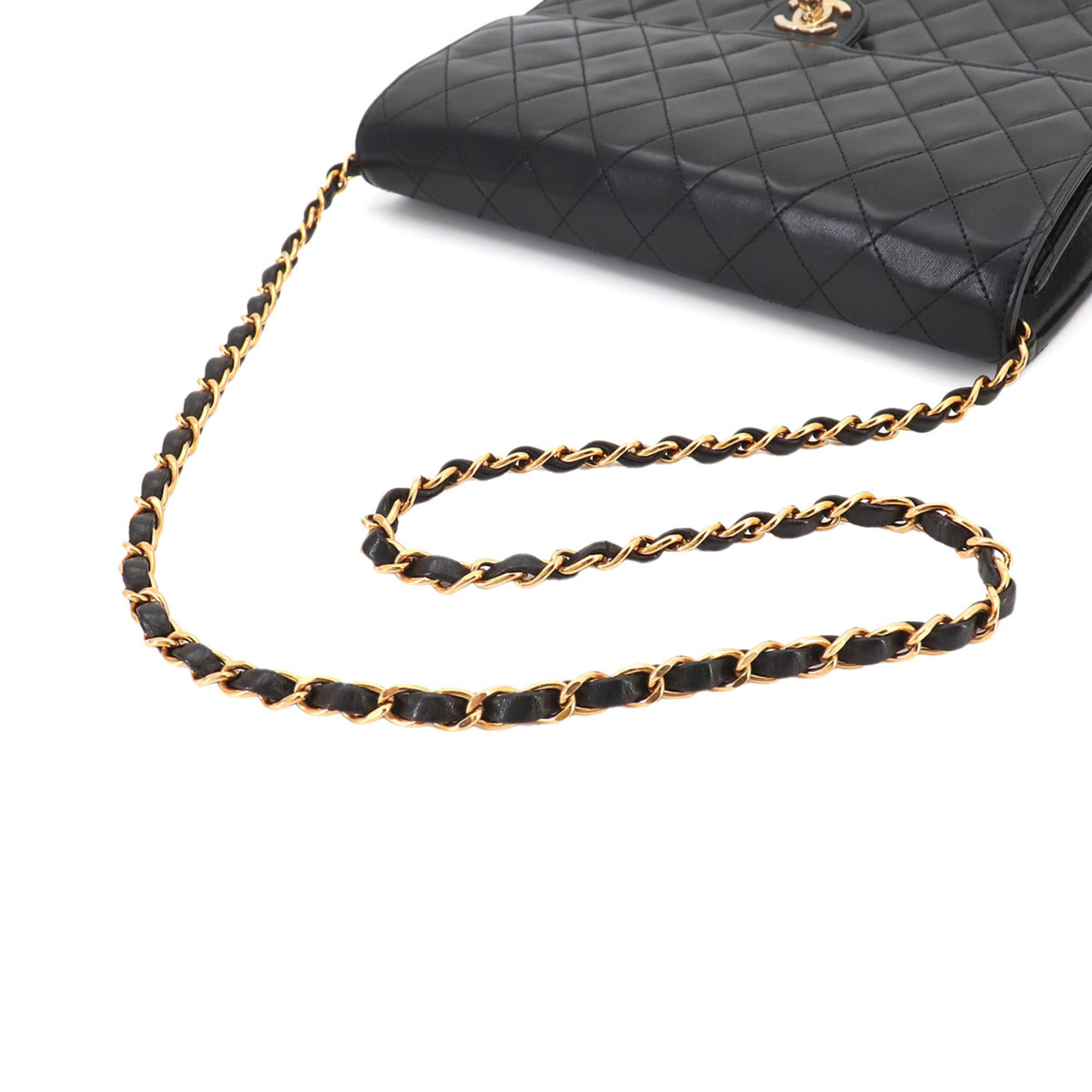 Chanel Matelasse Chain Shoulder Handbag, Lambskin, Black with Gold Hardware — Like New