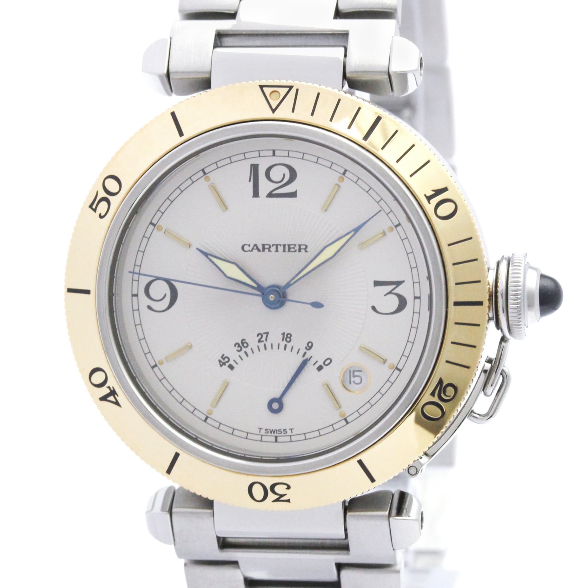CARTIER Pasha 38 Power Reserve 18K Gold Steel Watch W31012H3 Polished — Very Good
