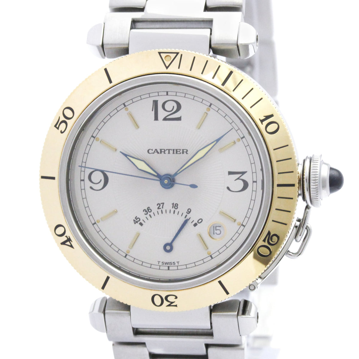 CARTIER Pasha 38 Power Reserve 18K Gold Steel Watch W31012H3 Polished — Very Good