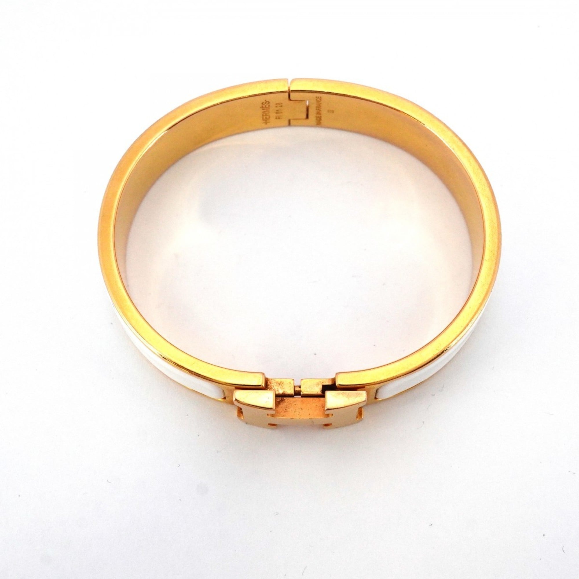 Hermes Click-Clack PM Bangle in GP-Plated Gold and White, Women's, P2032117