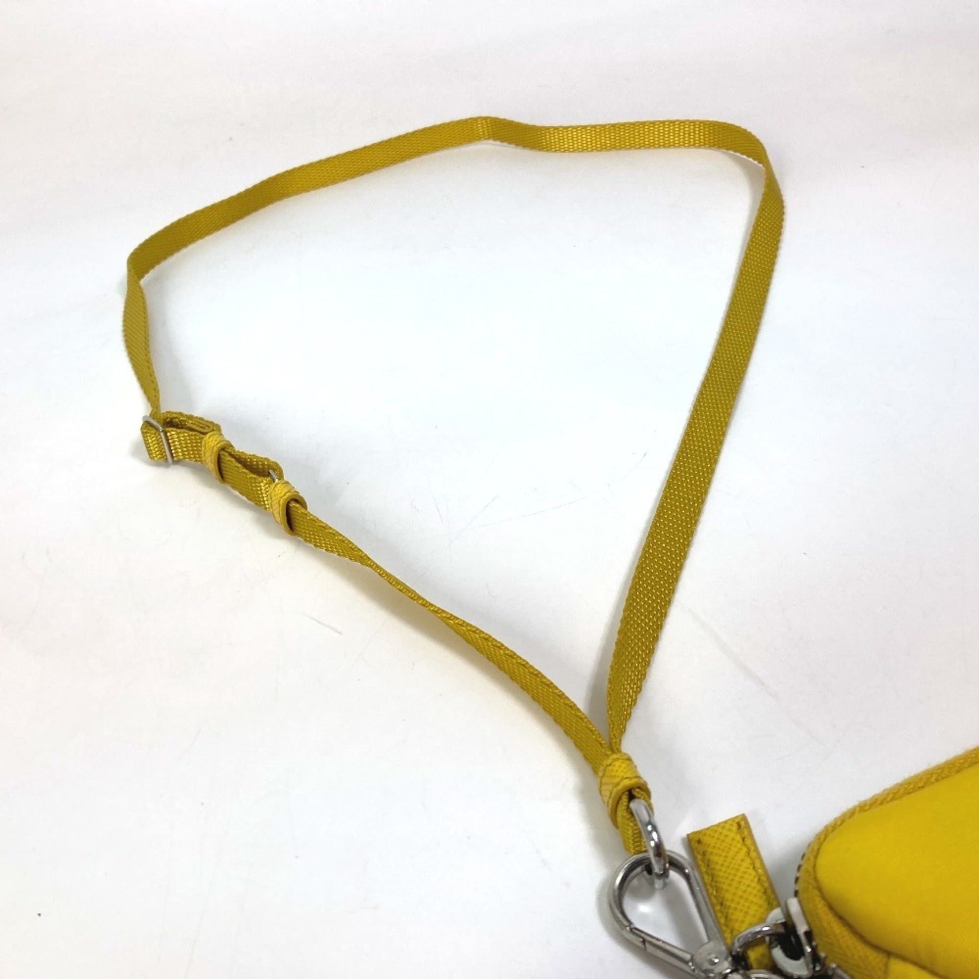 PRADA 2TT140 Triangle Plate Re Nylon with Neck Strap Key Ring Pouch Men's Yellow — New - Store Return