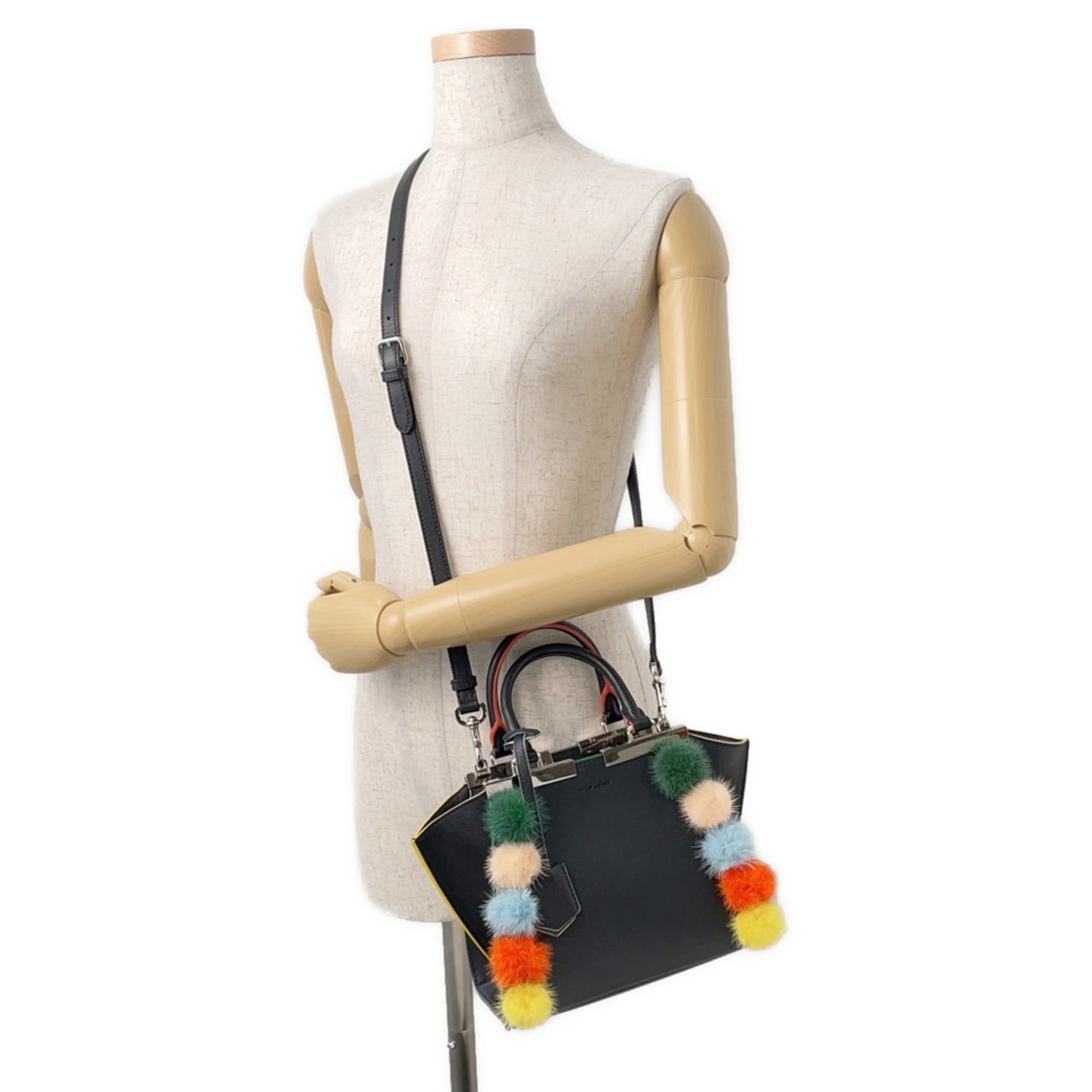 Fendi Petit Trois Jours Leather Handbag 8BH333 FENDI 2-way Shoulder Bag Black