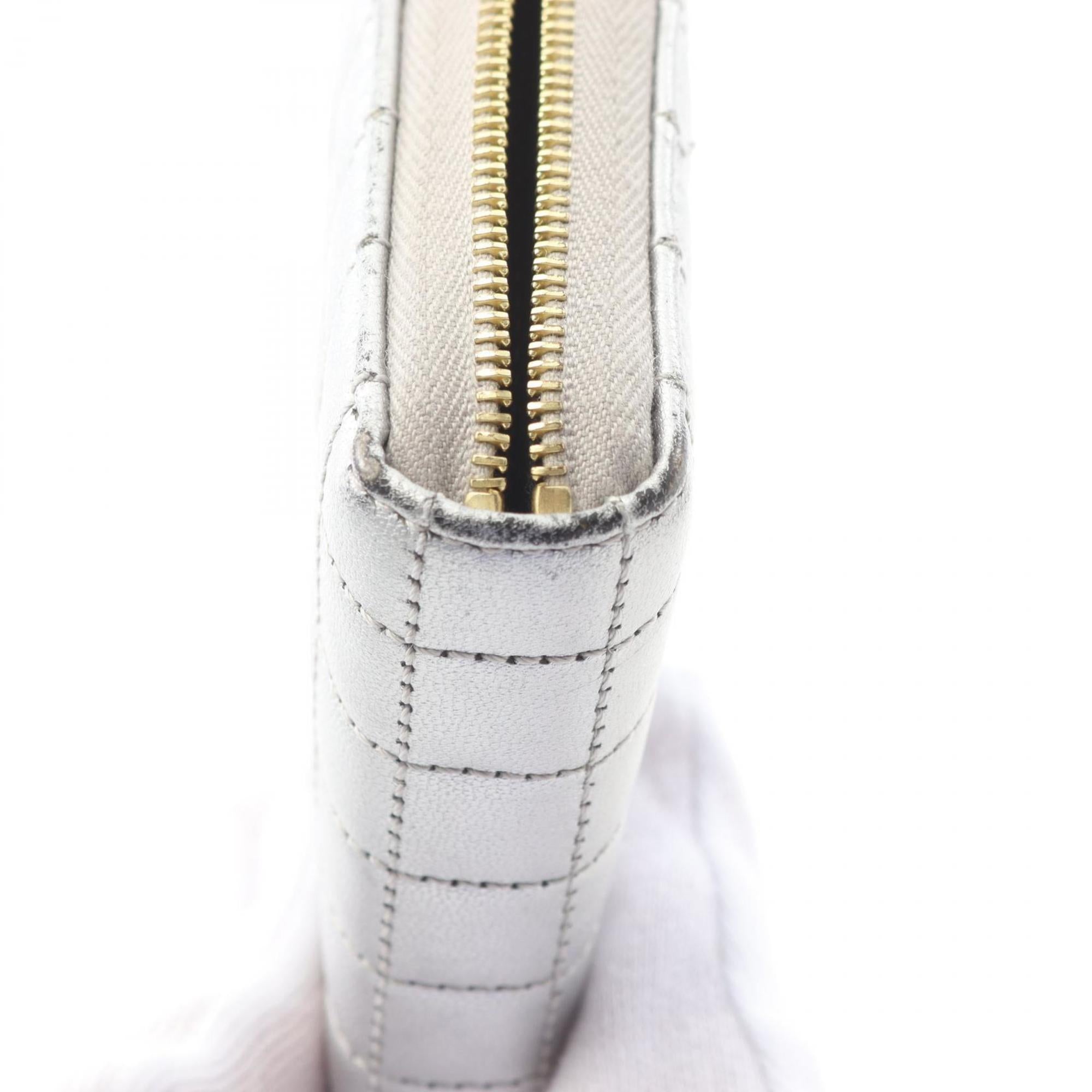 CELINE C Charm Large Zipped Wallet Round Long Leather Women's Silver 10B553