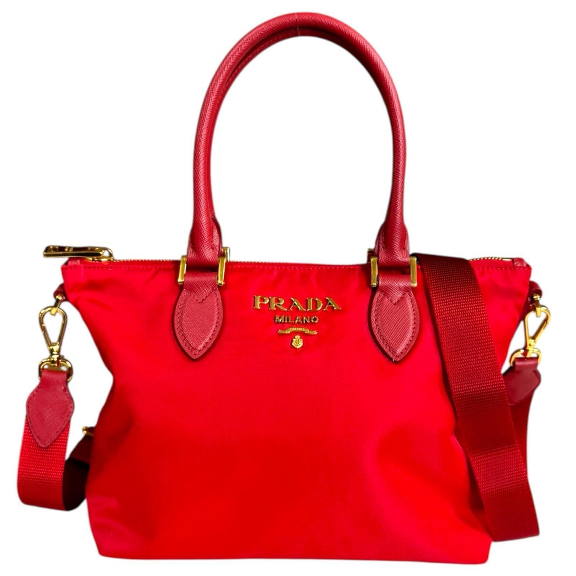 Prada Shoulder Bag, Nylon 1BA275, Red, Women's, Pre-owned, 2-Way