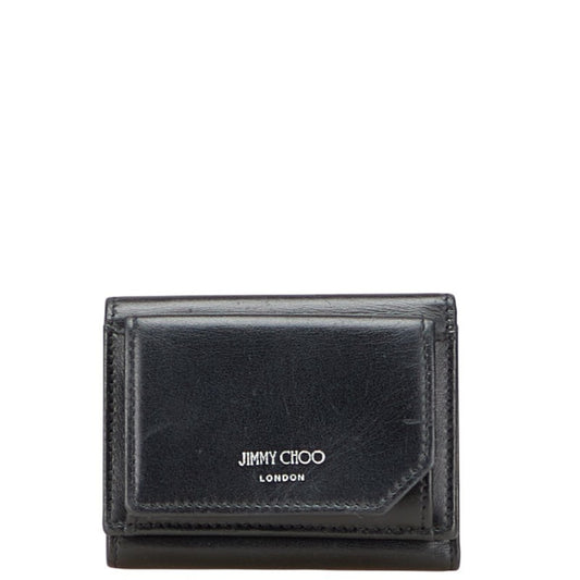 Jimmy Choo HAWLEY tri-fold wallet in black leather for women.