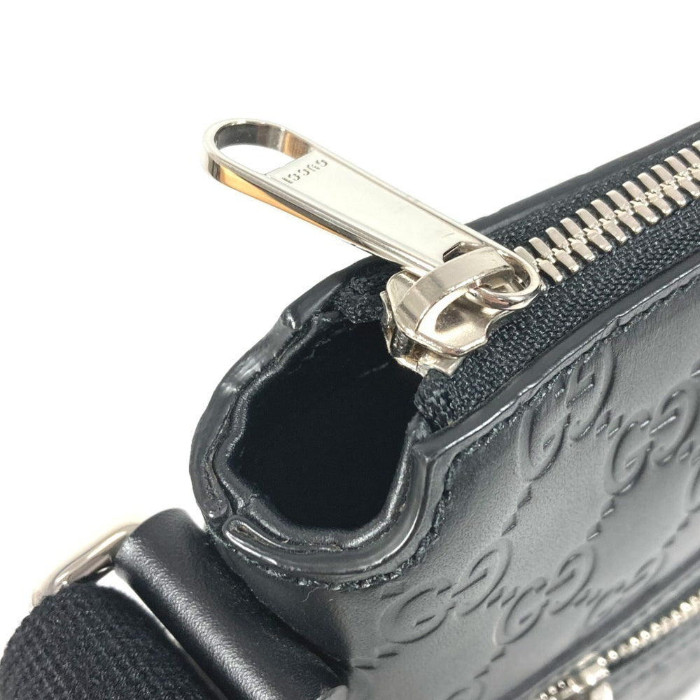 GUCCI 406410 GG Embossed Guccissima Logo Bag, Crossbody Pouch, Shoulder Leather, Black, Men's and Women's — Like New