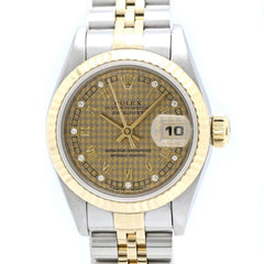 ROLEX Datejust 10P Diamond Houndstooth Gold 69173G Women's Watch 40548 — Good