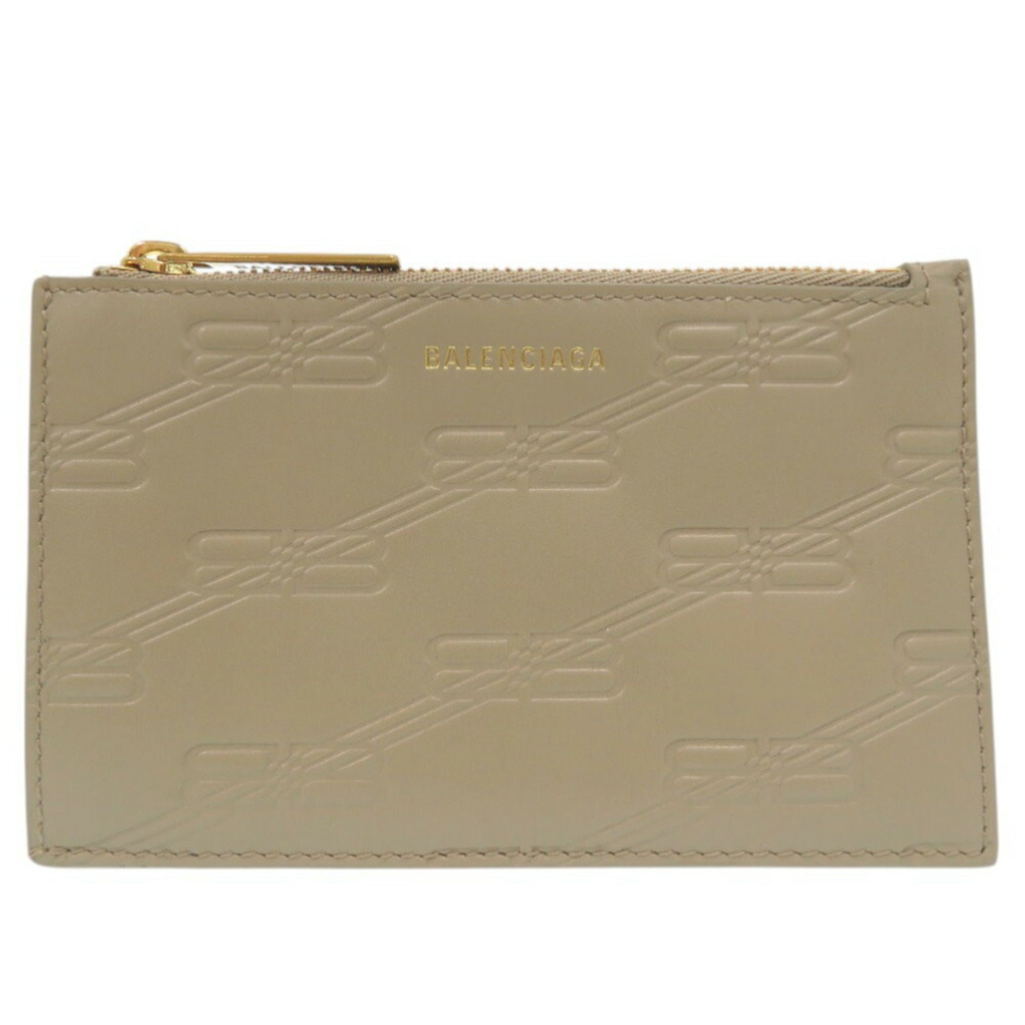 Like new Balenciaga BB Monogram Fragment Case, card case, embossed finish, 717784, coin beige leather, 0735BALENCIAGA