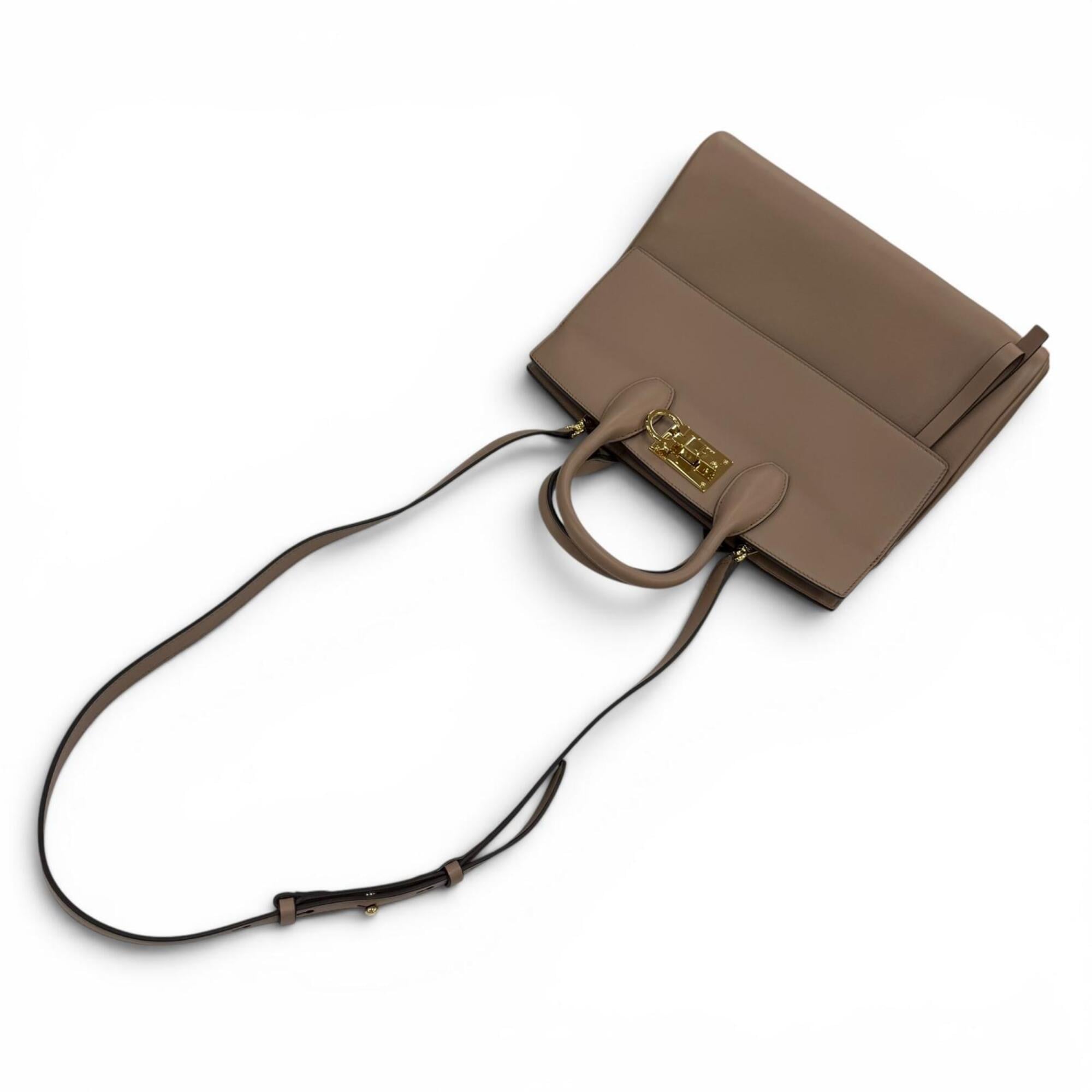 Salvatore Ferragamo Studio Gancini Soft Leather 2-Way Shoulder Bag/Handbag, Brown, Made in Italy, Women's, with Dust Bag — New - Store Return
