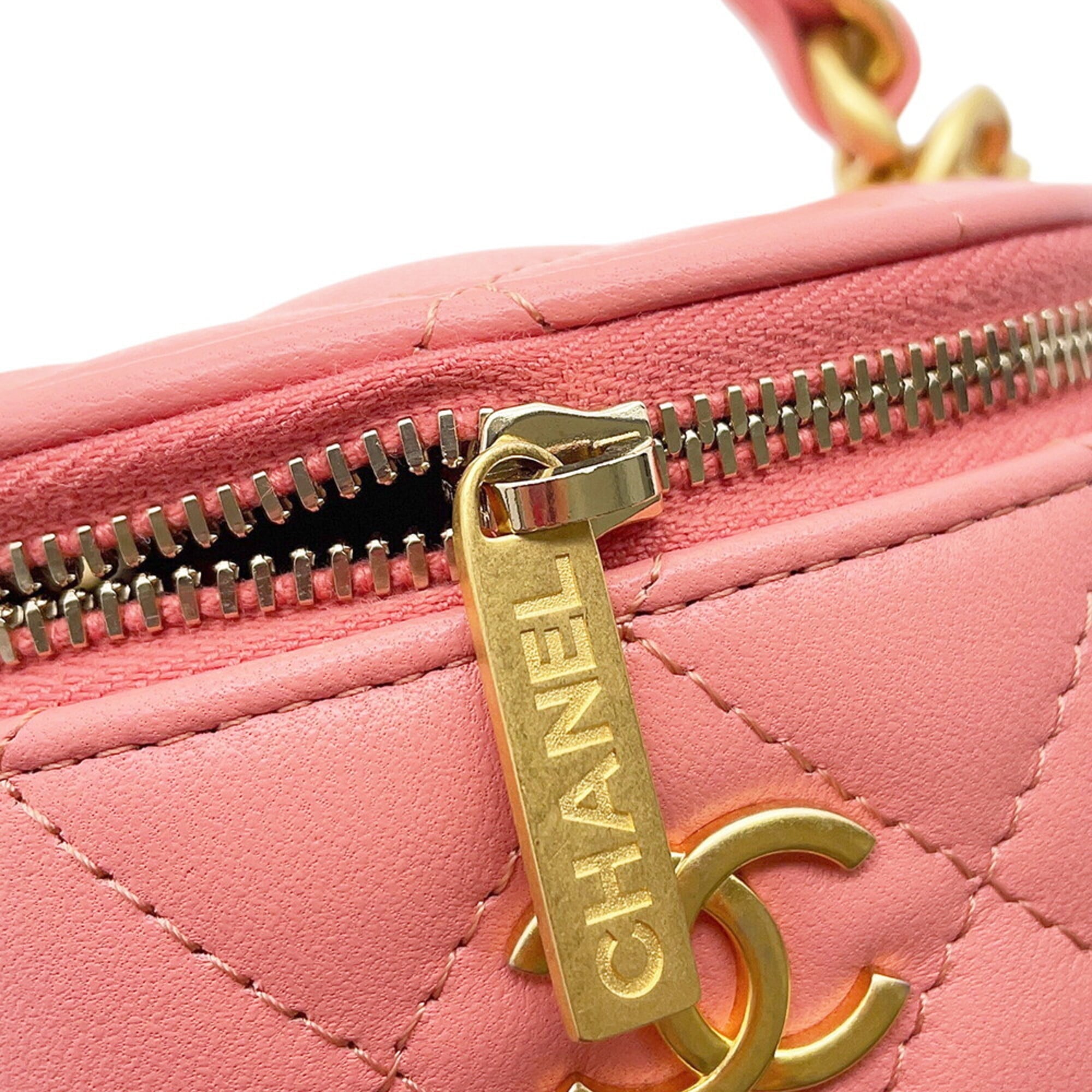 Chanel Chain Shoulder Bag, Coco Mark, Matelassé Vanity Case, Lambskin, CHANEL Handbag, Women's — Like New