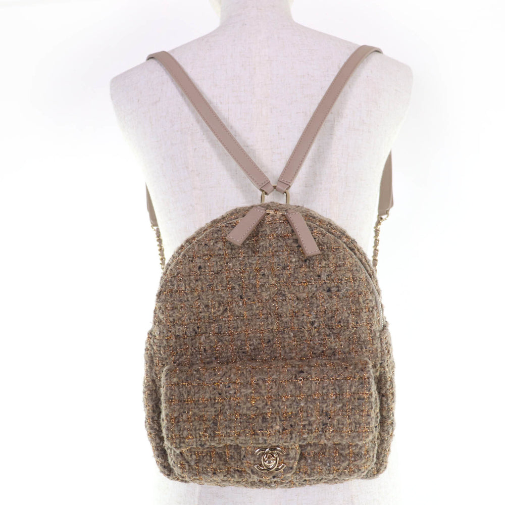 CHANEL Coco Mark Turnlock Matelassé Tweed Chain Shoulder Bag with Leather Accents, Brown, Made in Italy, Women's — Like New