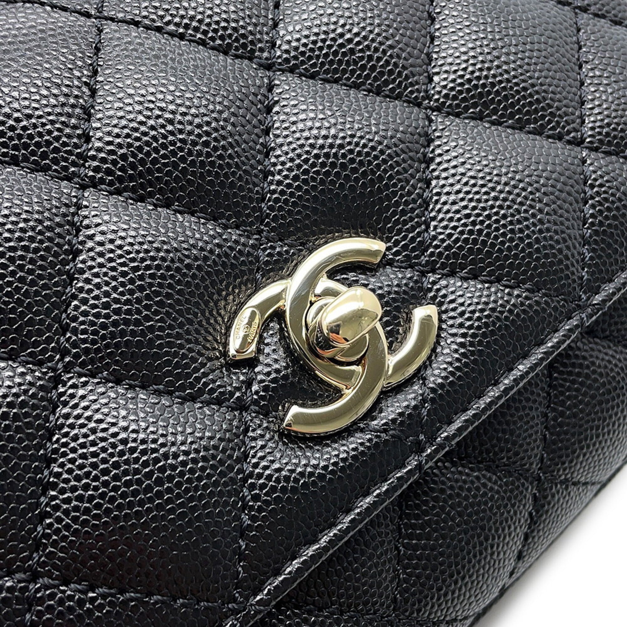 Chanel handbag, Coco Mark, Matelassé, Handle, XXS, caviar leather, AS2215, CHANEL 2-way, black, women's — Like New
