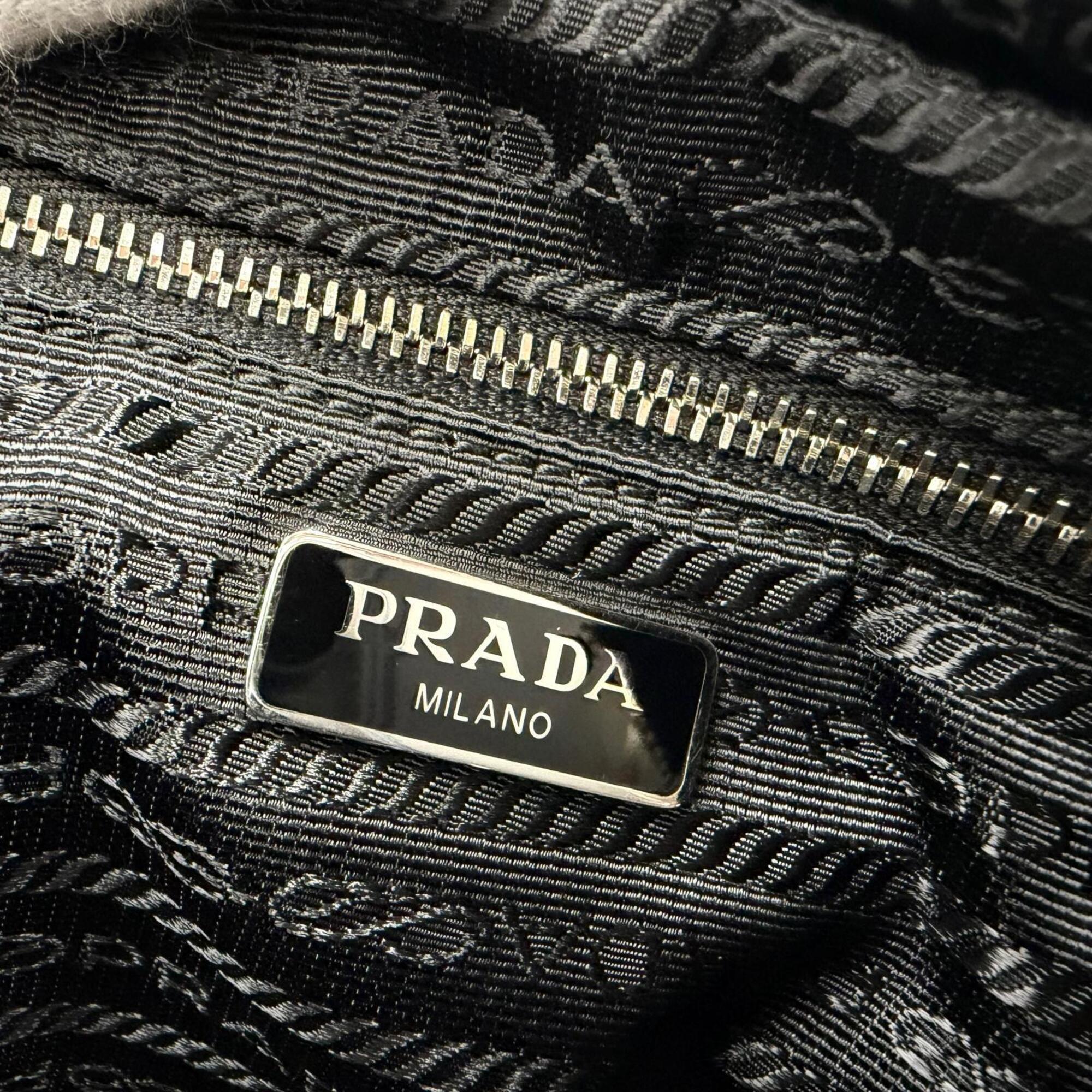 PRADA 1BH910 Tessuto Inpunto Triangle Logo Leather 2-Way Handbag/Shoulder Bag Black Silver Hardware Women's — Like New