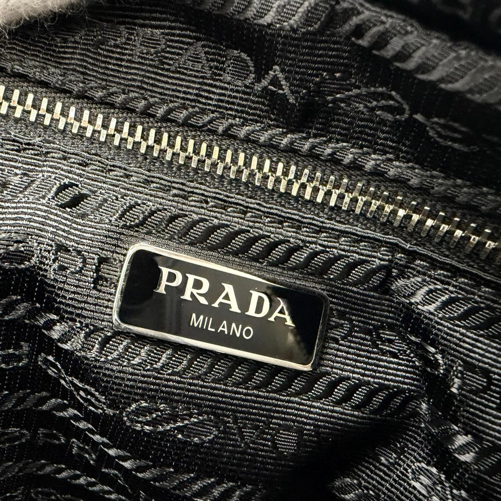 PRADA 1BH910 Tessuto Inpunto Triangle Logo Leather 2-Way Handbag/Shoulder Bag Black Silver Hardware Women's — Like New