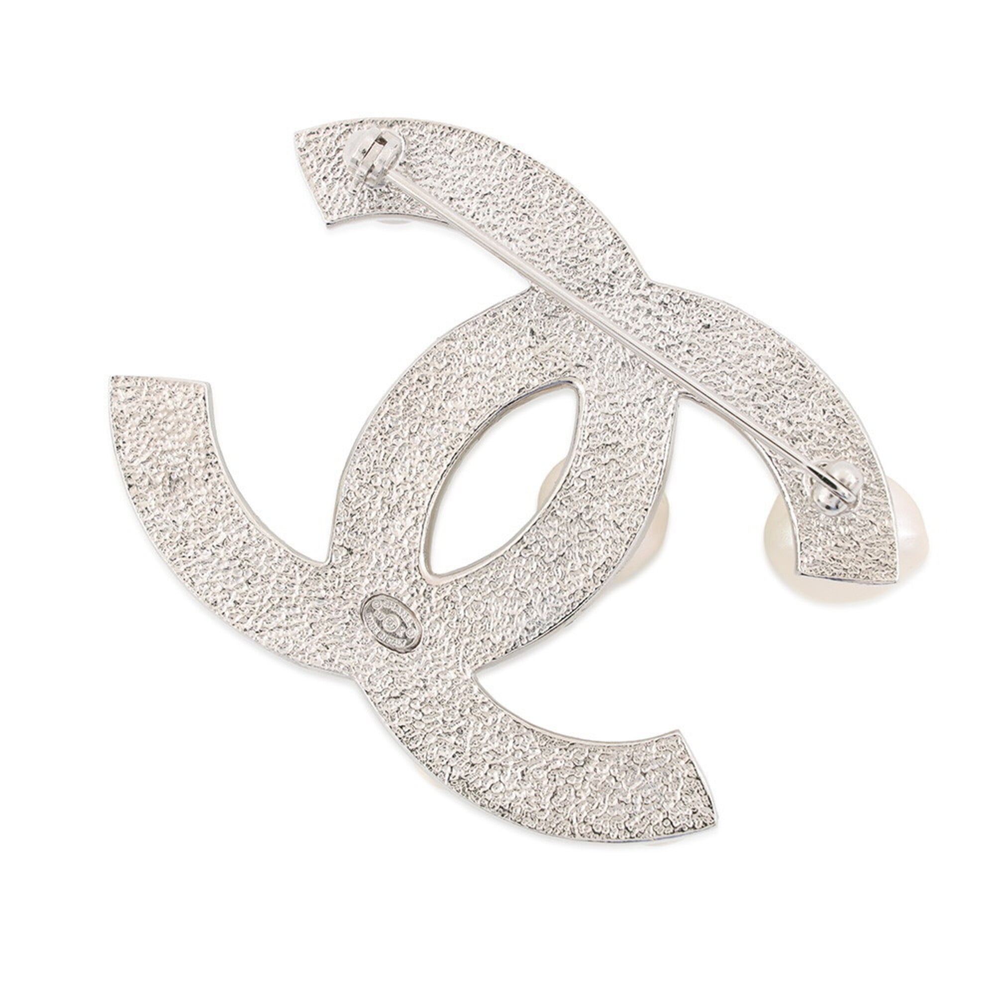 Chanel Brooch, Coco Mark Rhinestone, Faux Pearl, Metal, B17K A96841 CHANEL Brooch BROACH — Like New