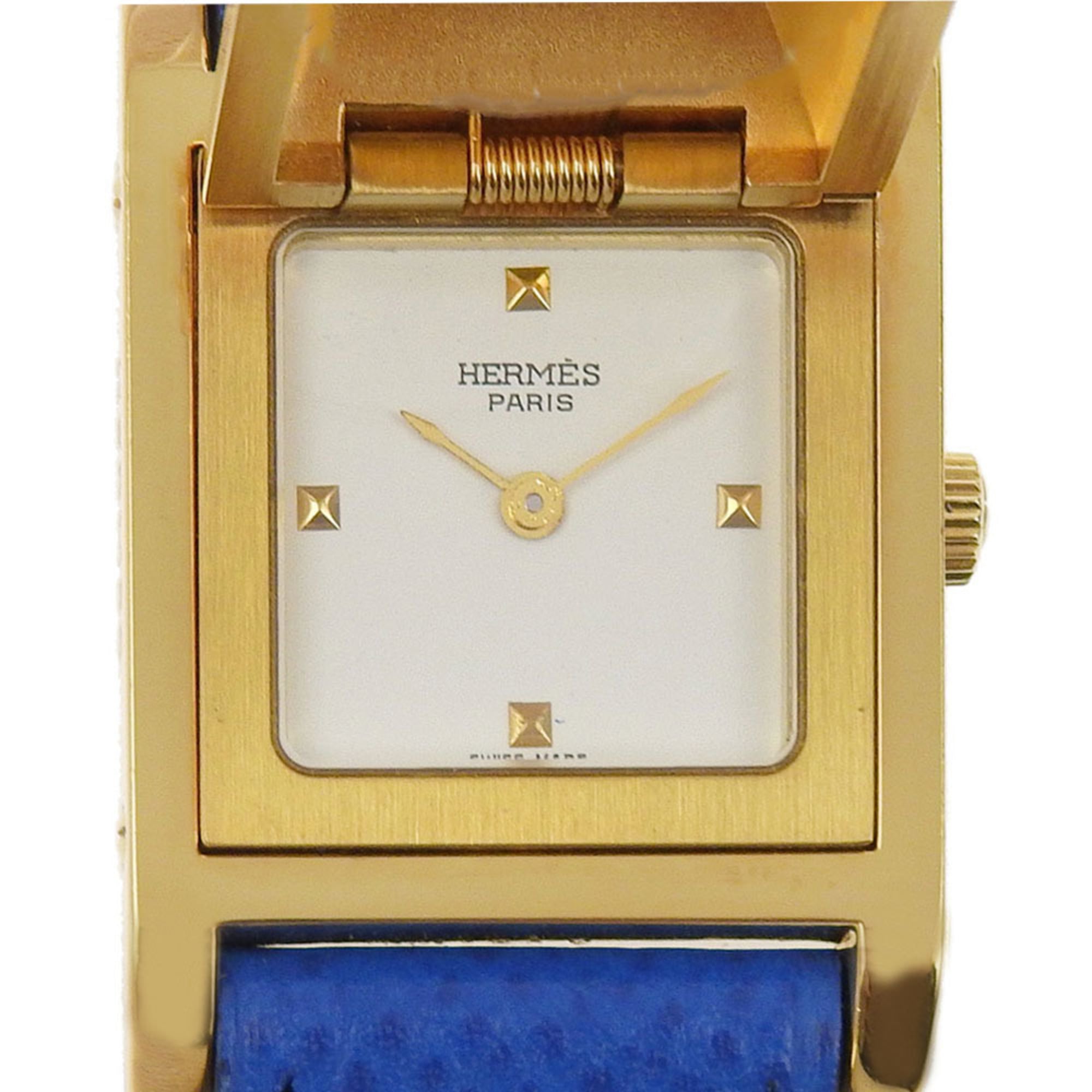 Hermes HERMES Medor Watch Gold Plated x Embossed Leather 1994 Quartz Analog Display White Dial Ladies — Very Good
