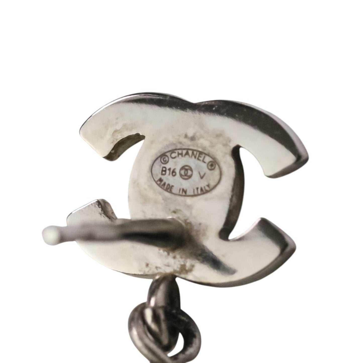 Chanel Faux Pearl & Rhinestone Coco Mark Stud Earrings in White and Silver