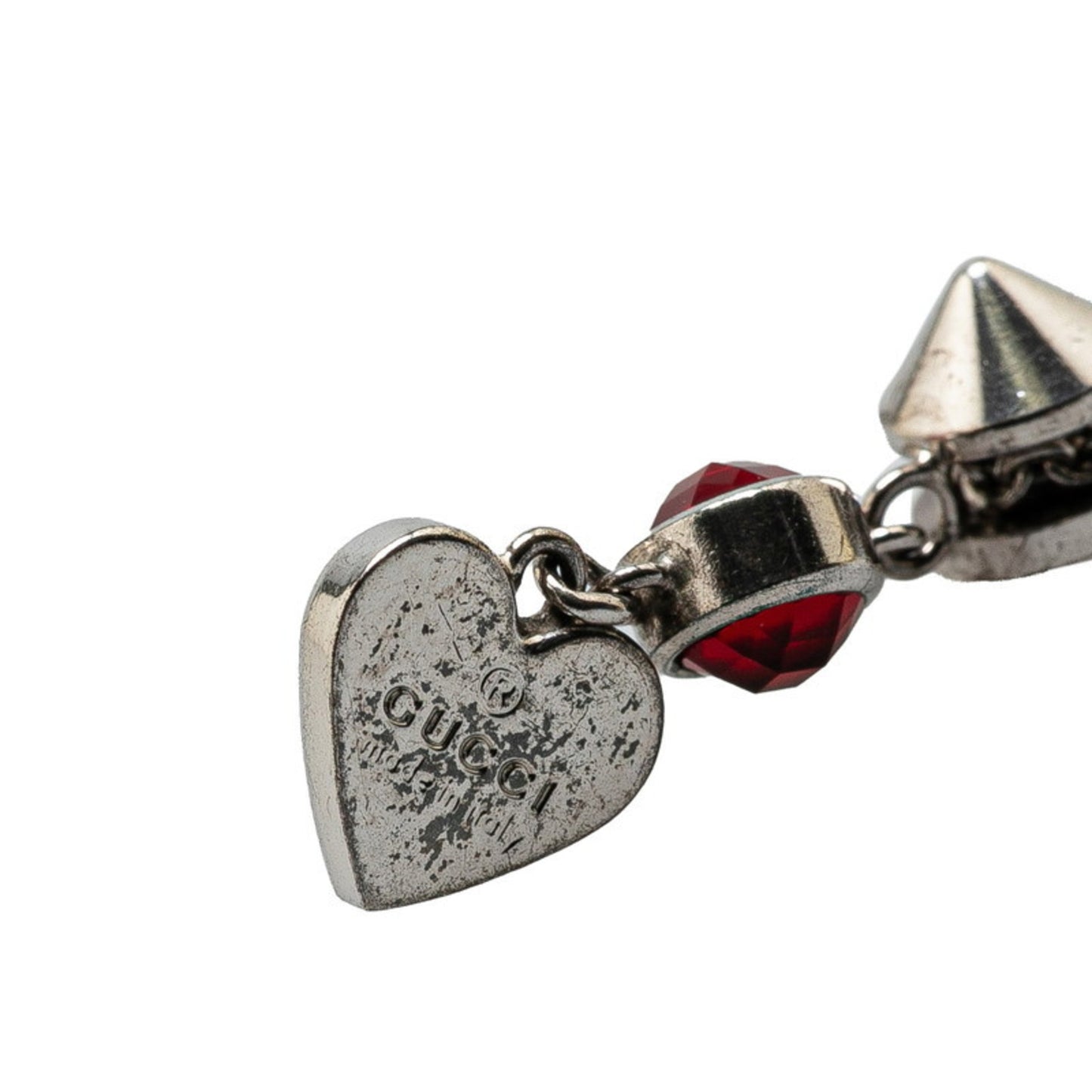 Gucci Heart Motif Pendant Necklace 325871 in Silver and Red SV925 with Colored Stones. Women's. GUCCI