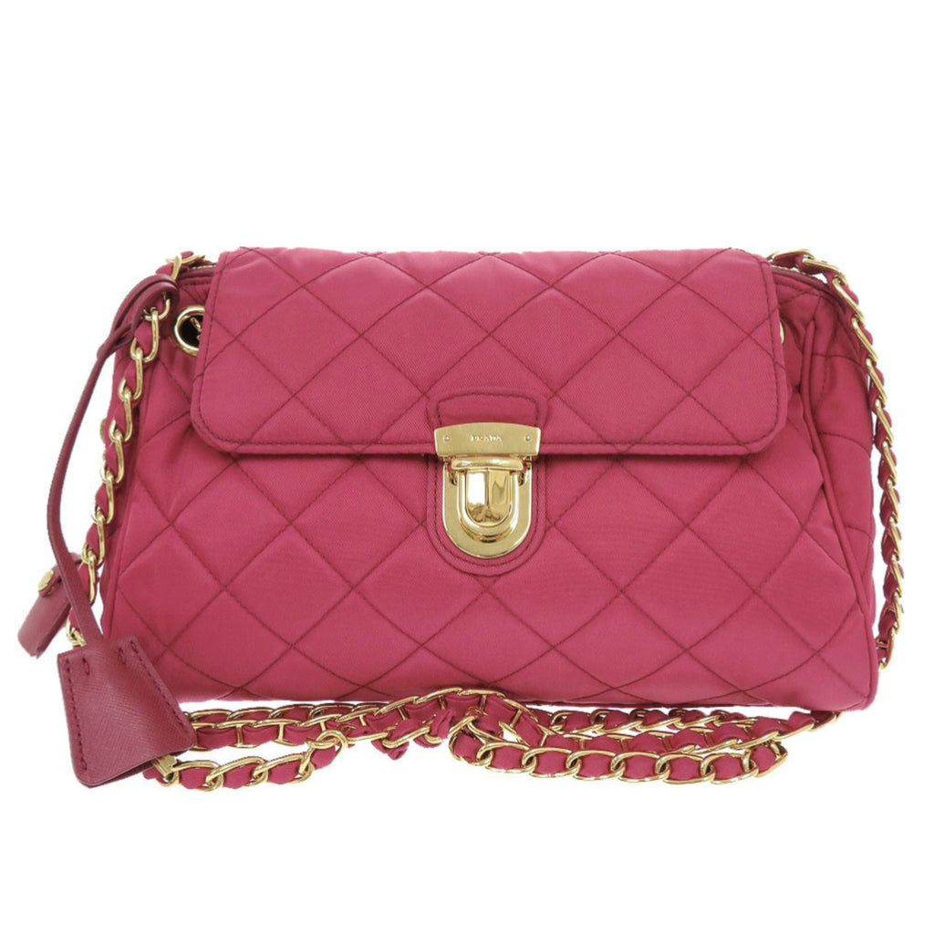 Excellent condition Prada quilted nylon pink chain shoulder bag 1592PRADA