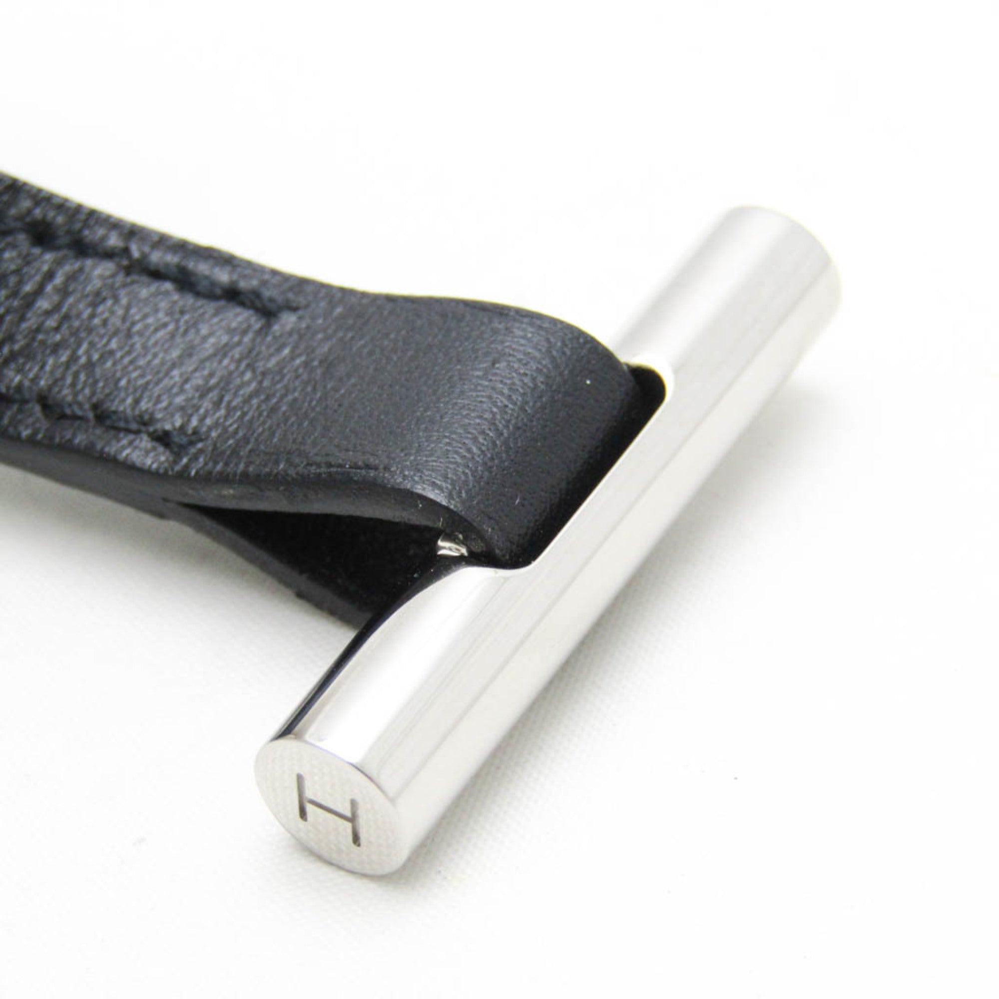 Hermes Leather,Metal Bangle Black,Silver — Like New
