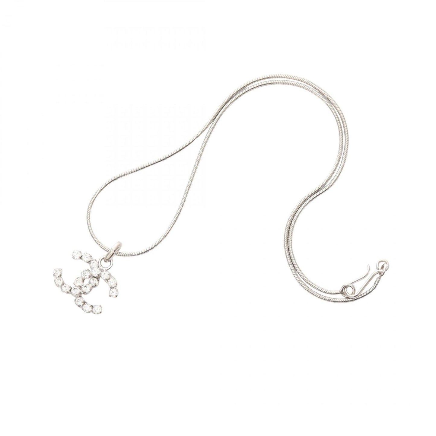 Chanel Coco Mark Necklace, Stainless Steel with Rhinestones, Women's, Silver and Clear, OOA