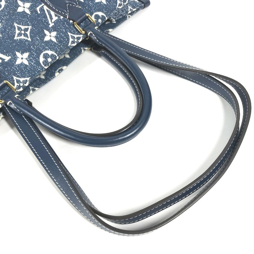 LOUIS VUITTON M59608 Monogram Denim Jacquard On the Go MM Bag Tote Shoulder Canvas Leather Women's Marine Blue D-240804-17 — Like New