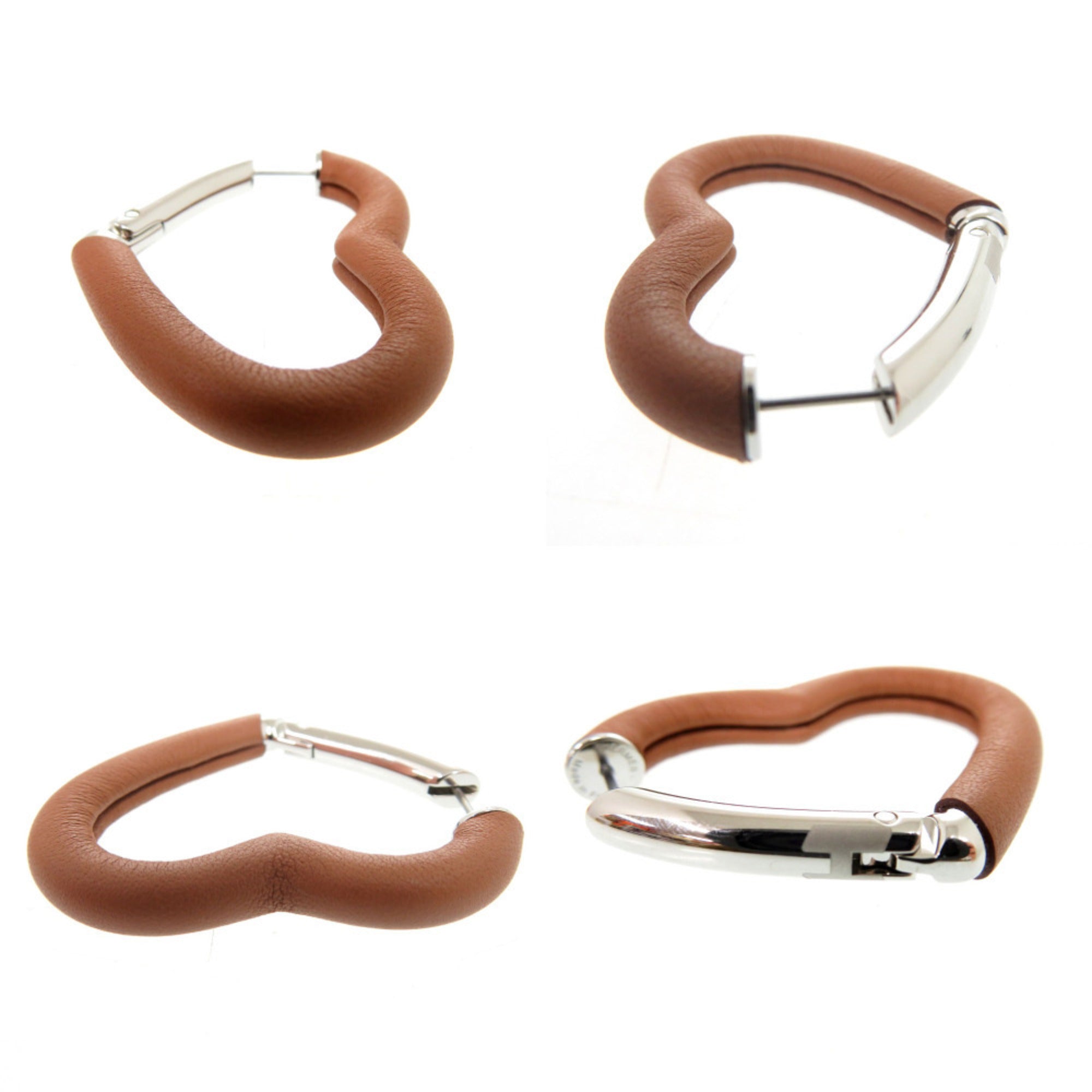 Hermes Like new Hermès Au Coeur du Faubourg COEUR DU FAUBOURG 500243FKAU earrings in Swift leather, palladium gold, 1401 — Like New