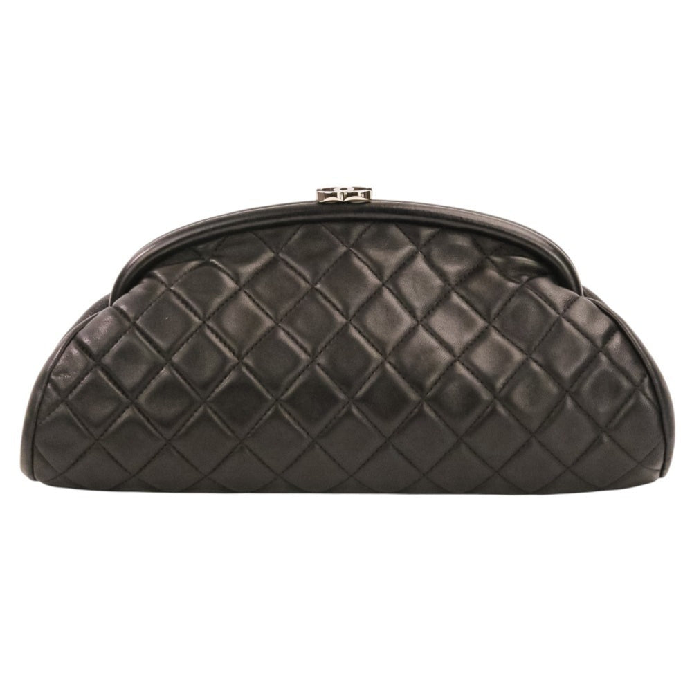 CHANEL Timeless Quilted Coco Mark Leather Clasp Clutch Bag, Black, Women's — Like New