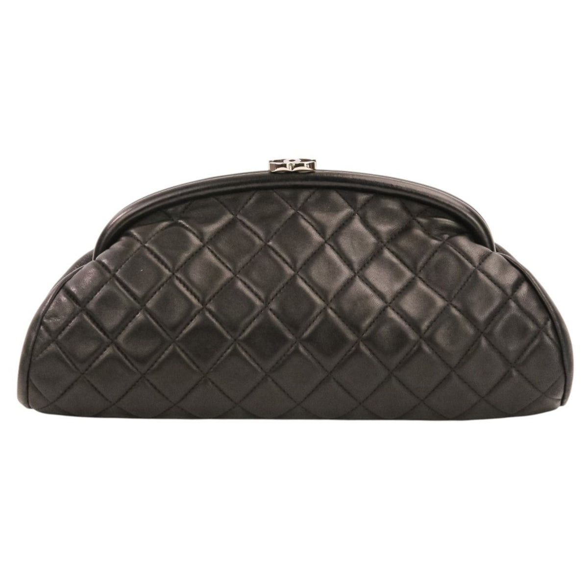 CHANEL Timeless Quilted Coco Mark Leather Clasp Clutch Bag, Black, Women's — Like New