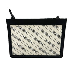 BALENCIAGA 528147 All-over print pochette bag, crossbody, shoulder leather, canvas, women's, white x black, like new — Like New