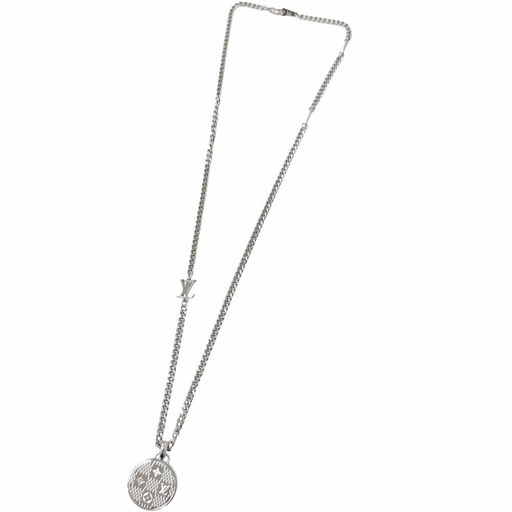 LOUIS VUITTON (Louis Vuitton) 2025 model M02446 Damier Staple Pendant Necklace, Silver, Made in Italy, Men's, with Box and Dust Bag — Like New