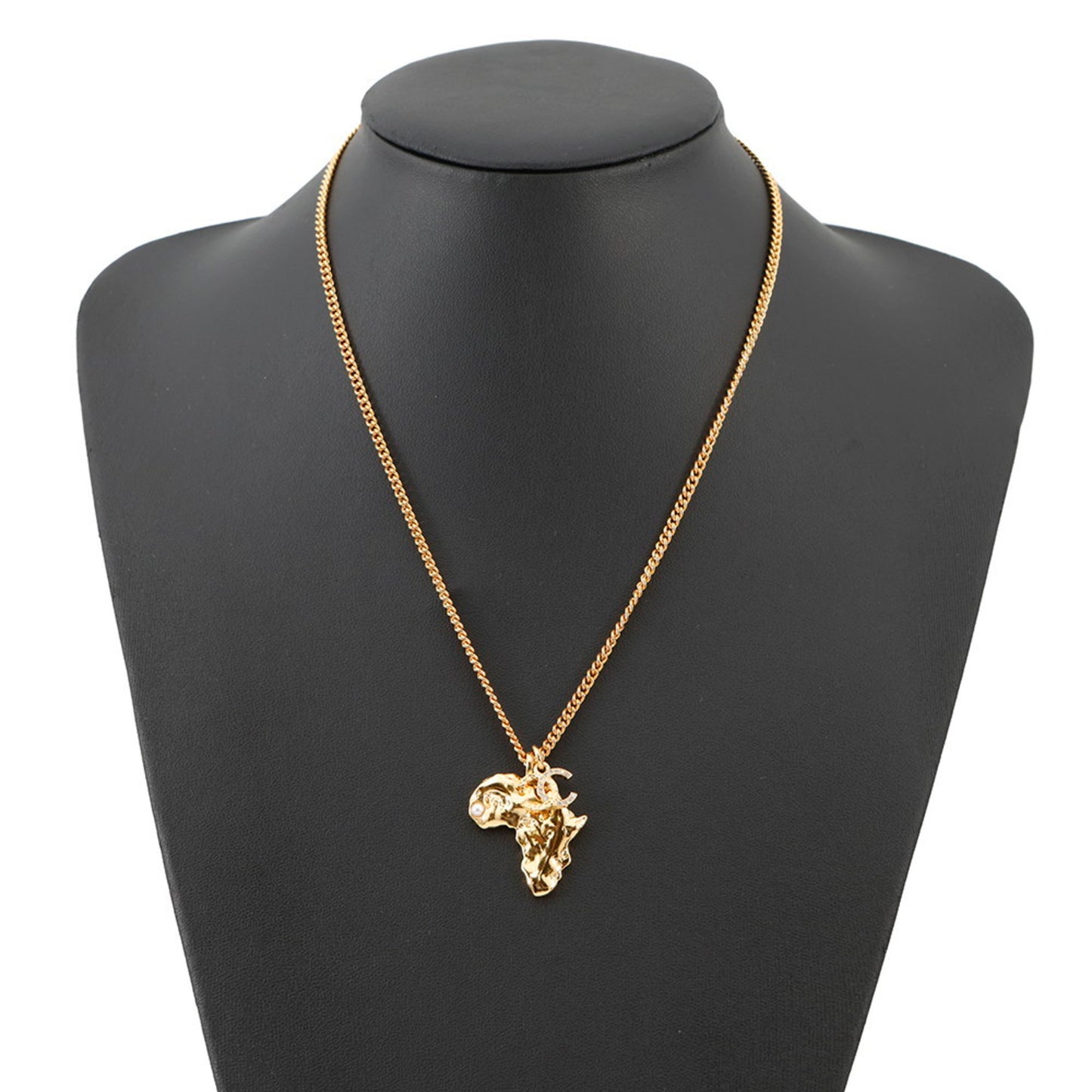 Chanel Necklace with Coco Mark, African Continent Motif, Faux Pearls and Rhinestones, G23A CHANEL