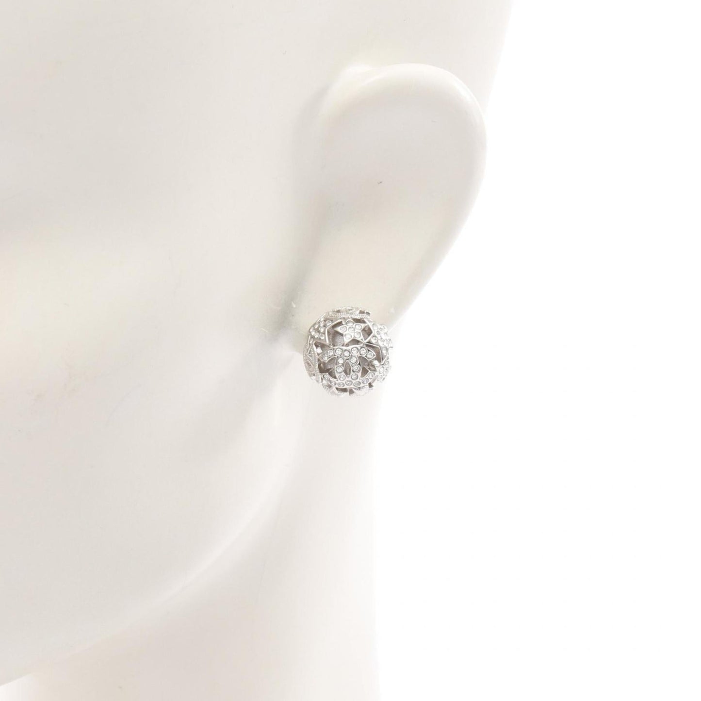 CHANEL Coco Mark Star Earrings, Stainless Steel with Rhinestones, Women's, Silver and Clear