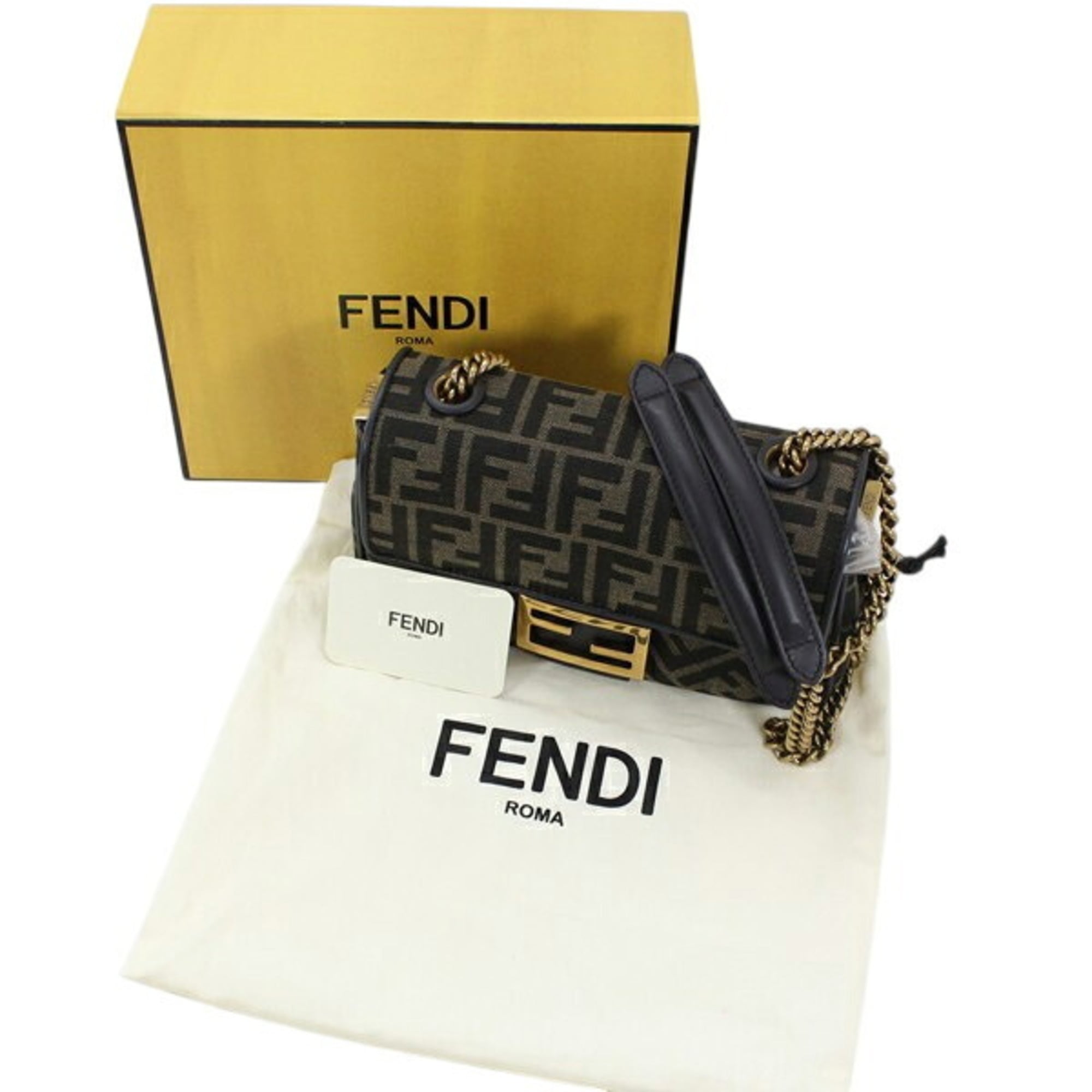 FENDI Zucca Baguette Chain Medium Shoulder Bag, Nylon Jacquard x Leather, Women's, 8BR793 AKBZ F1EM3 KM3158 — New - Store Return