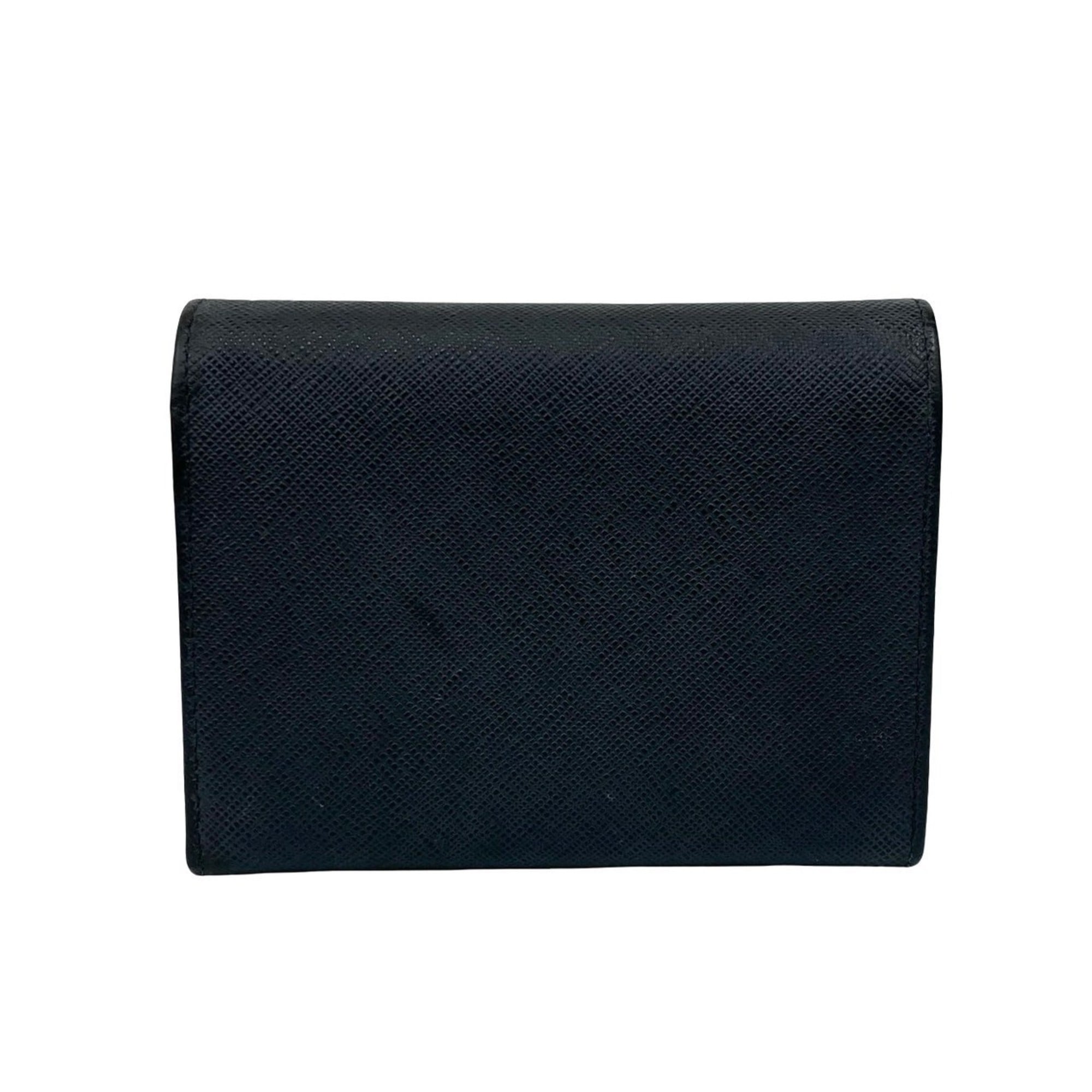 PRADA Prada Logo Ribbon Motif Saffiano Leather Tri-Fold Wallet Black 22218