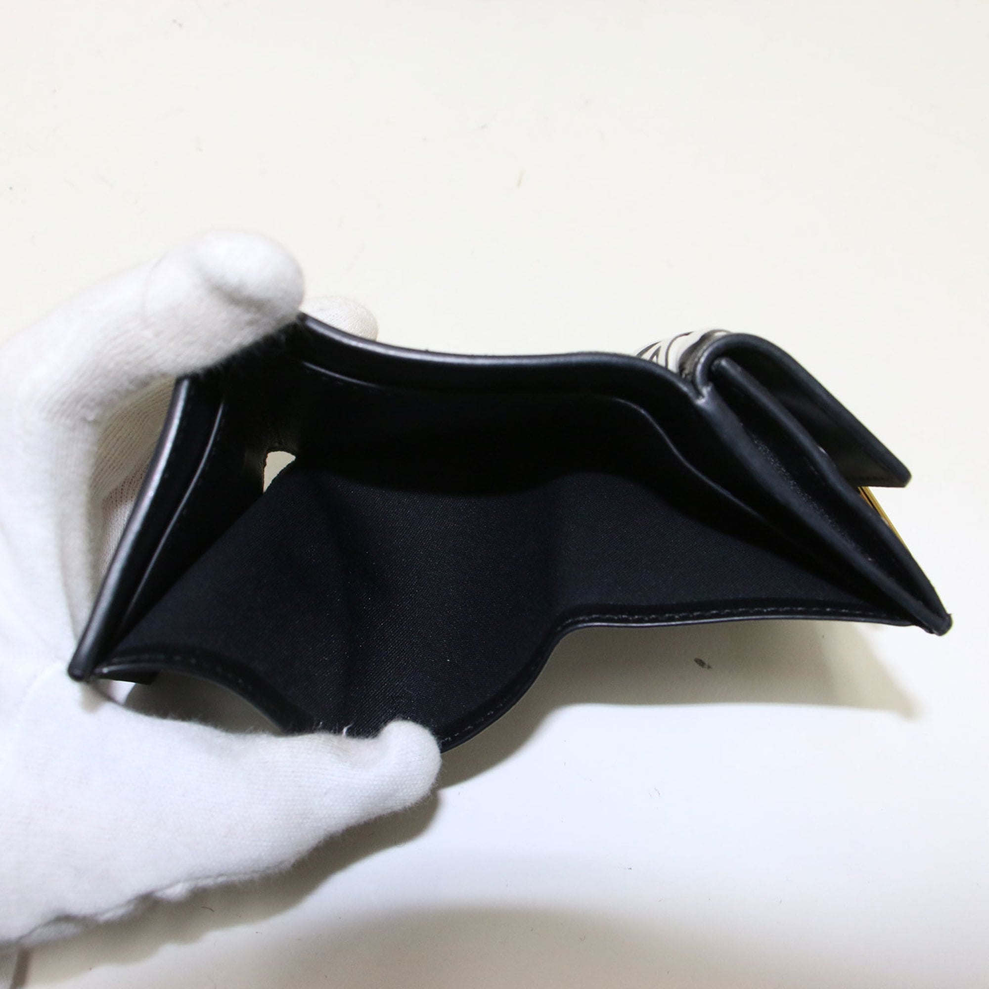 FENDI California Sky Mini Wallet, Tri-fold Leather Black and White, Women's, K4691