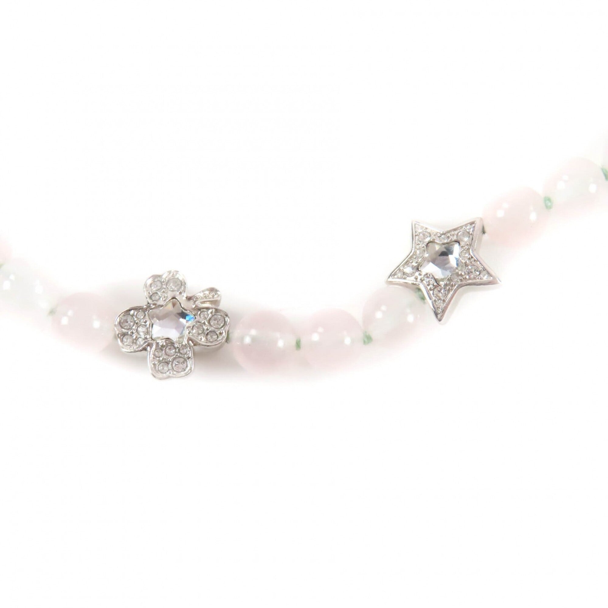 CHANEL B25P Coco Mark Natural Stone Rhinestone Necklace, White and Pink, Silver Hardware, 2025 Model, with Box Dust Bag, Made in Italy, Women's — Like New