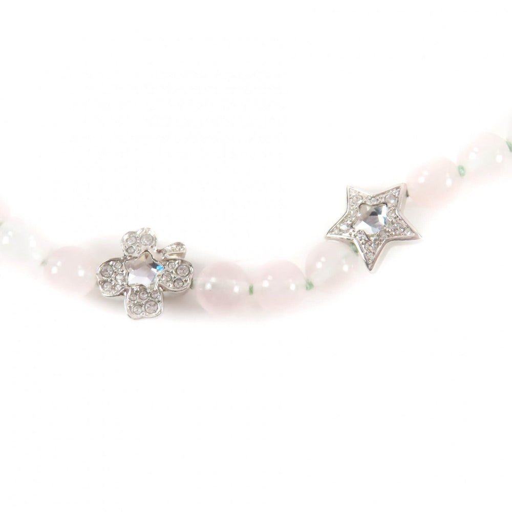 CHANEL B25P Coco Mark Natural Stone Rhinestone Necklace, White and Pink, Silver Hardware, 2025 Model, with Box Dust Bag, Made in Italy, Women's — Like New
