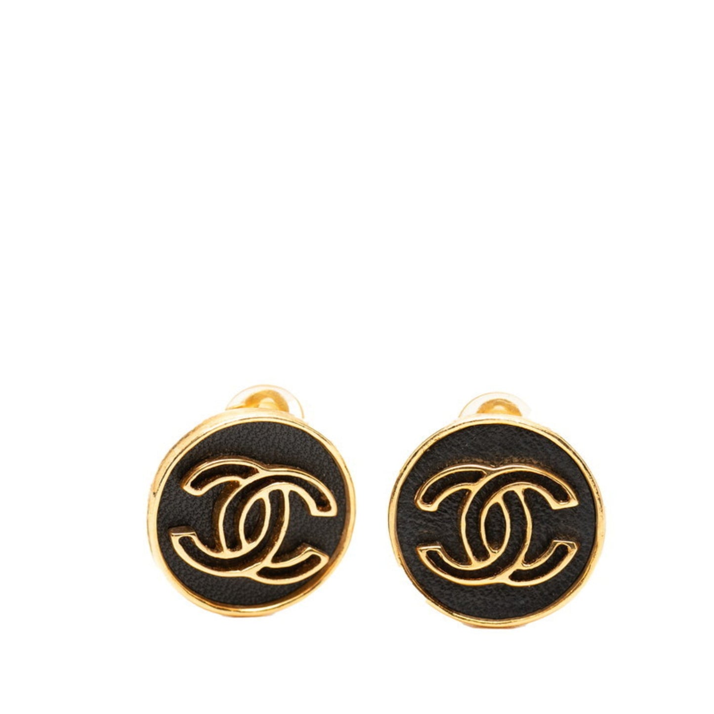 Chanel Coco Mark Earrings, Gold and Black Plated, Women's, CHANEL
