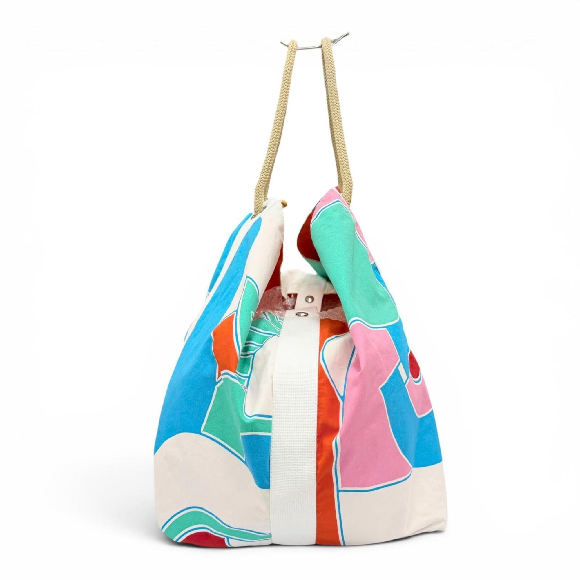 HERMES Cabas Drapeaux au vent Cotton Canvas Large Tote Bag Beach Multi-color Made in France Women's — Like New