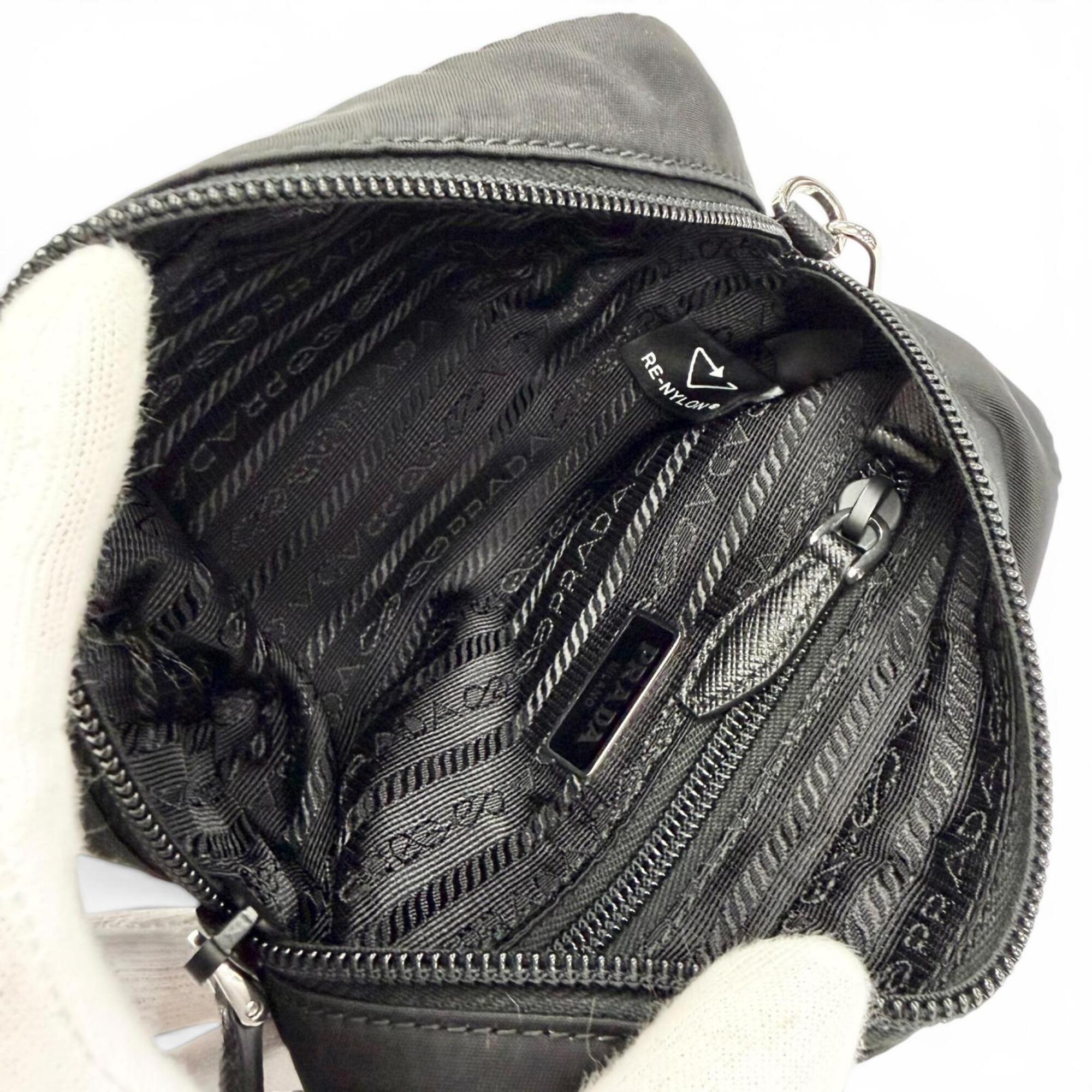 PRADA 1NS175 Vera Re-Nylon Mini Pouch Small Current Model Triangle Logo Plate Cosmetic Black Made in Italy Women's — Like New