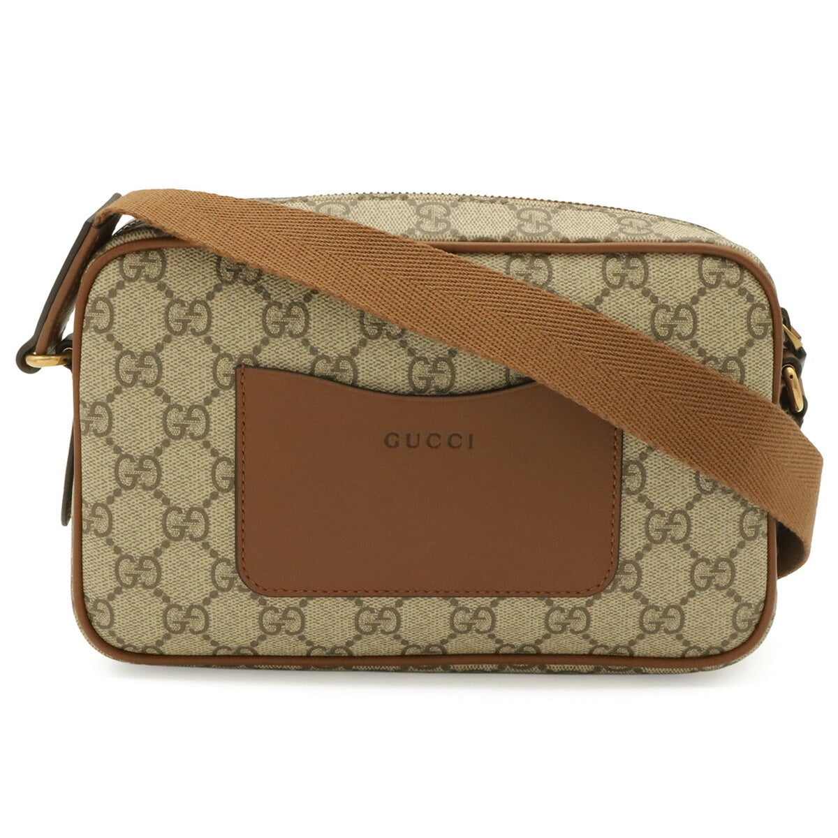 GUCCI GG Emblem Shoulder Bag, Canvas and Leather, Beige/Brown, 821216 — New - Store Return