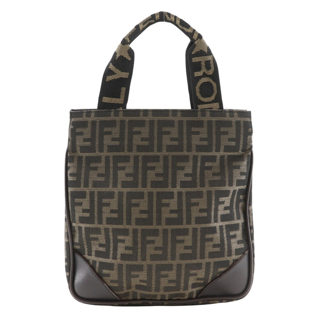 FENDI Mini Tote Handbag, Zucca Pattern, Nylon Canvas, Brown, A5 Size, Women's