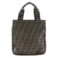 FENDI Mini Tote Handbag, Zucca Pattern, Nylon Canvas, Brown, A5 Size, Women's