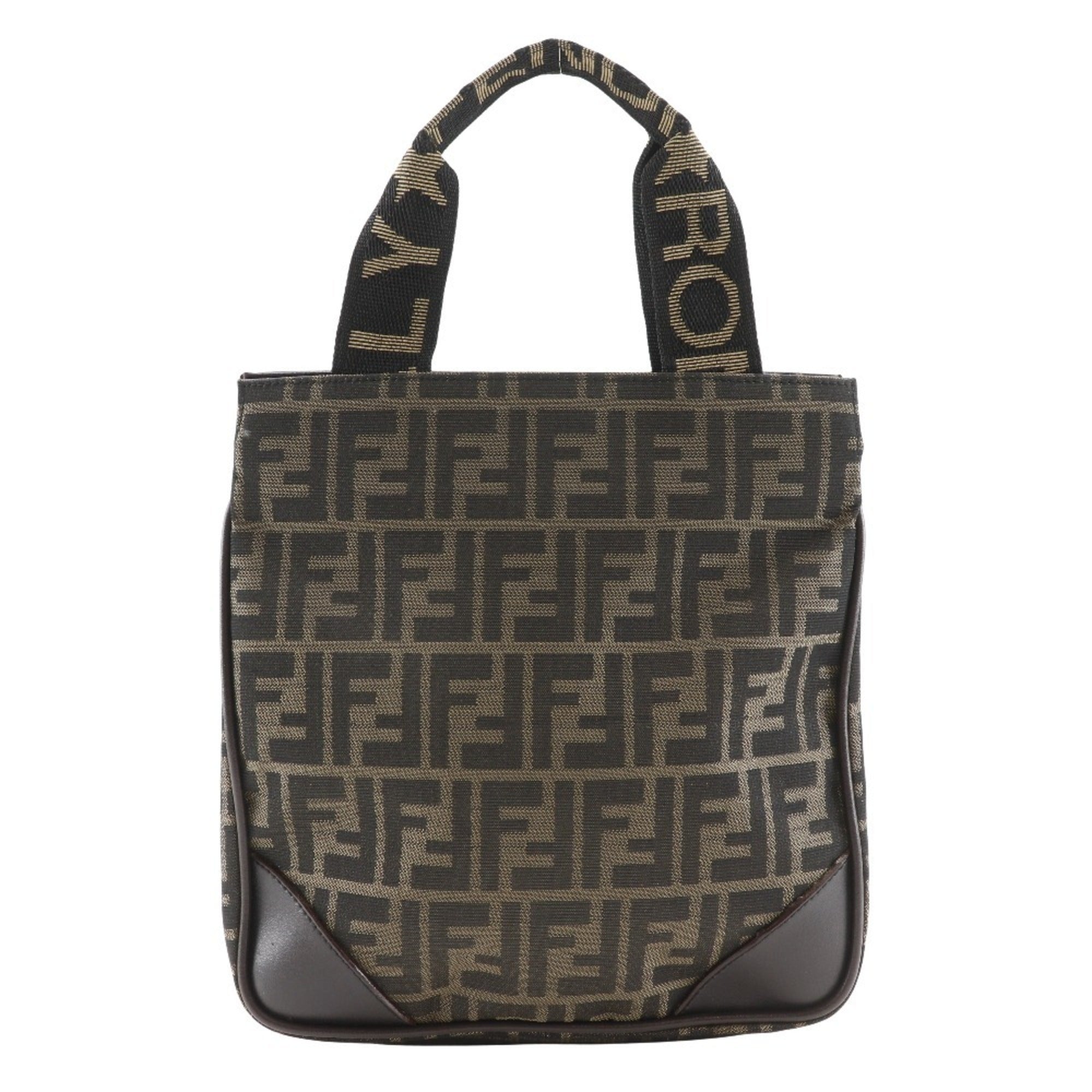FENDI Mini Tote Handbag, Zucca Pattern, Nylon Canvas, Brown, A5 Size, Women's