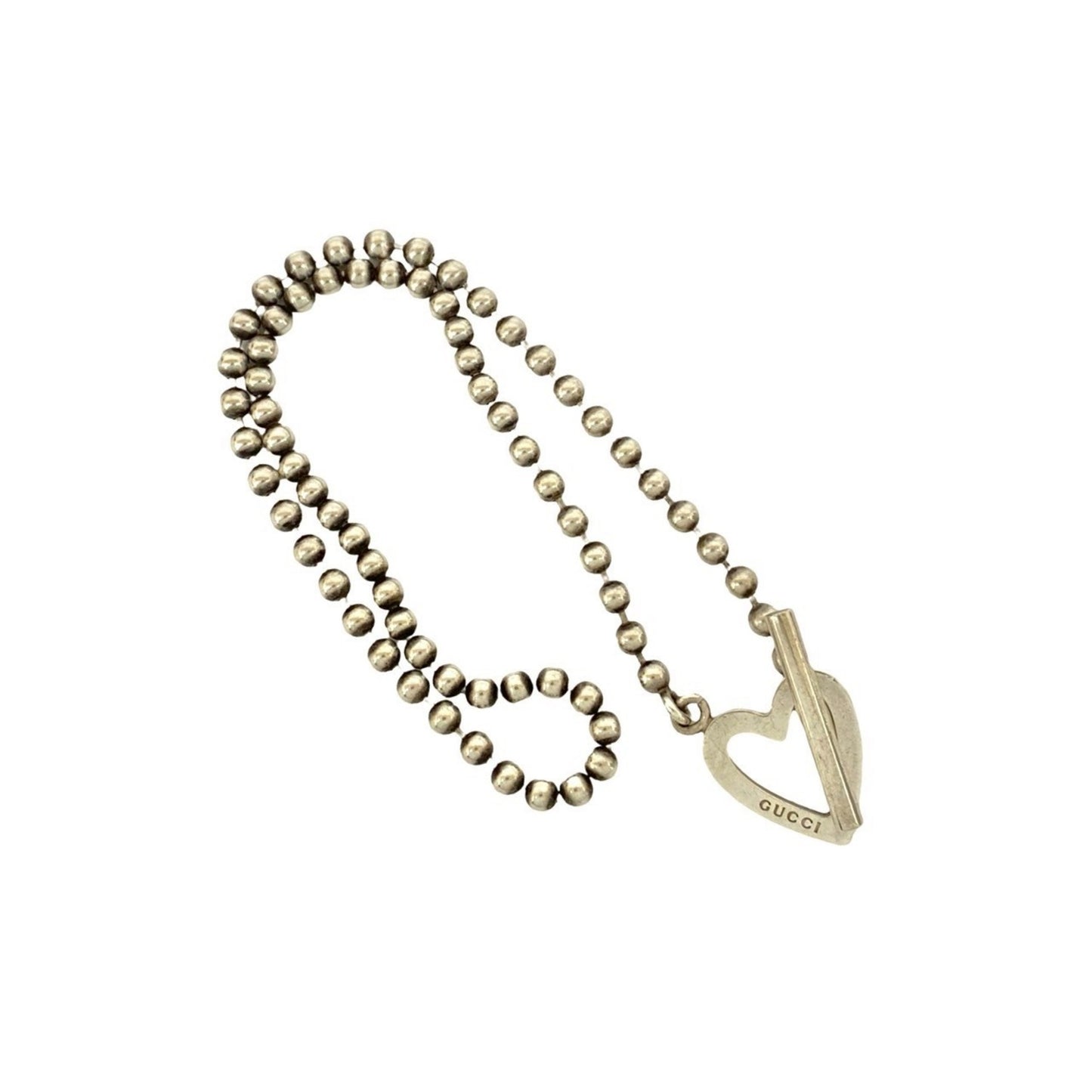 GUCCI Toggle Heart Necklace in Sterling Silver with Ball Chain and Choker, 72941