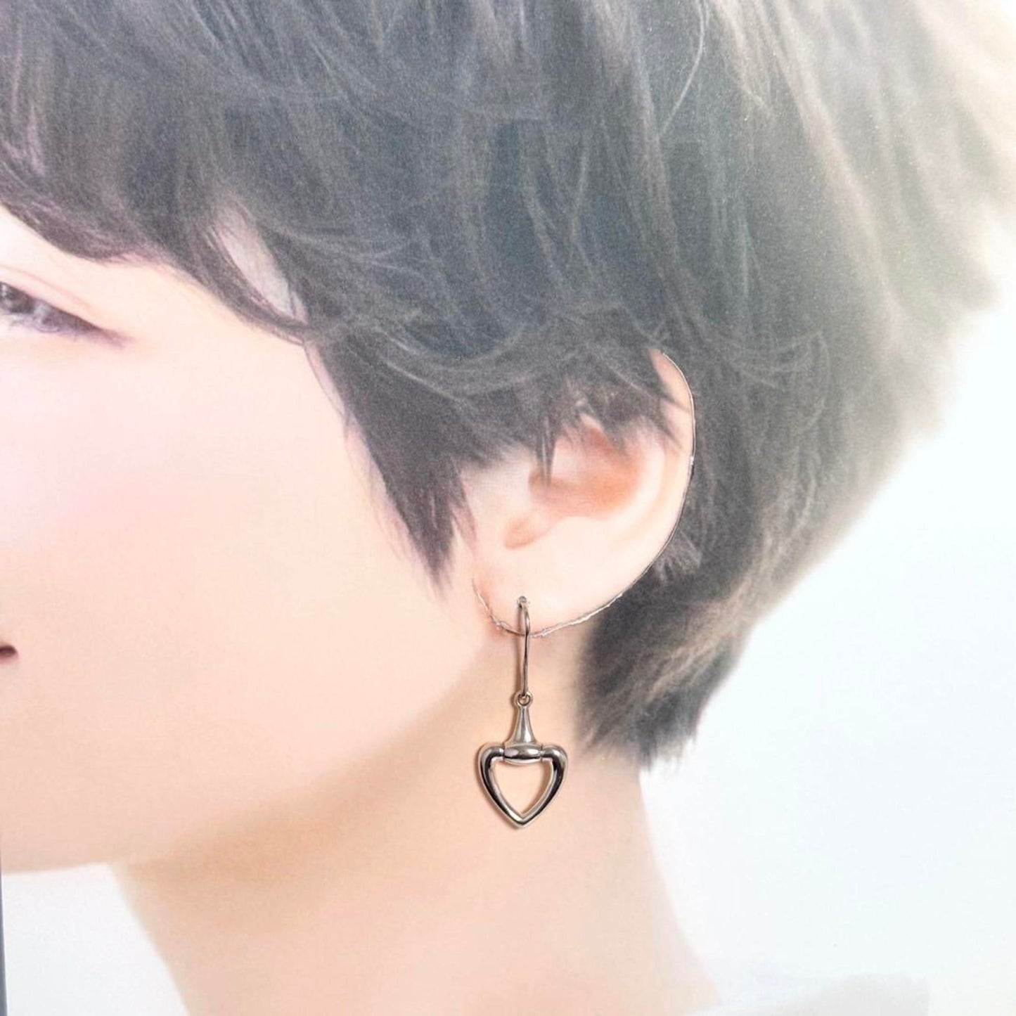 Gucci Women's Horsebit Heart Earrings Hook Silver